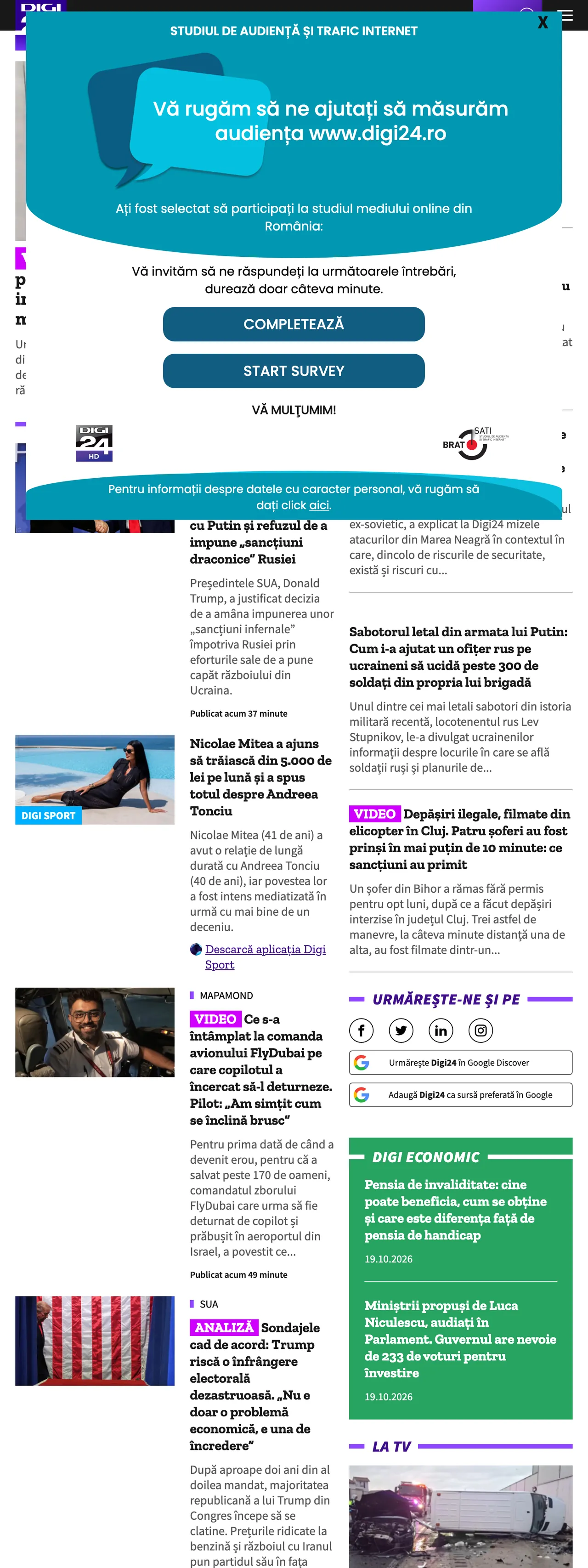 Screenshot of the Digi24 front page