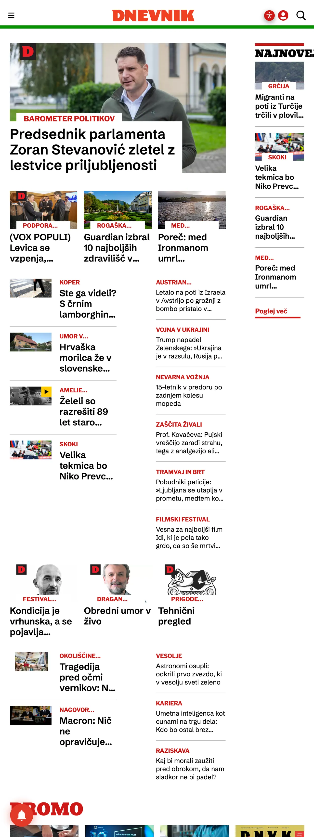 Screenshot of the Dnevnik front page