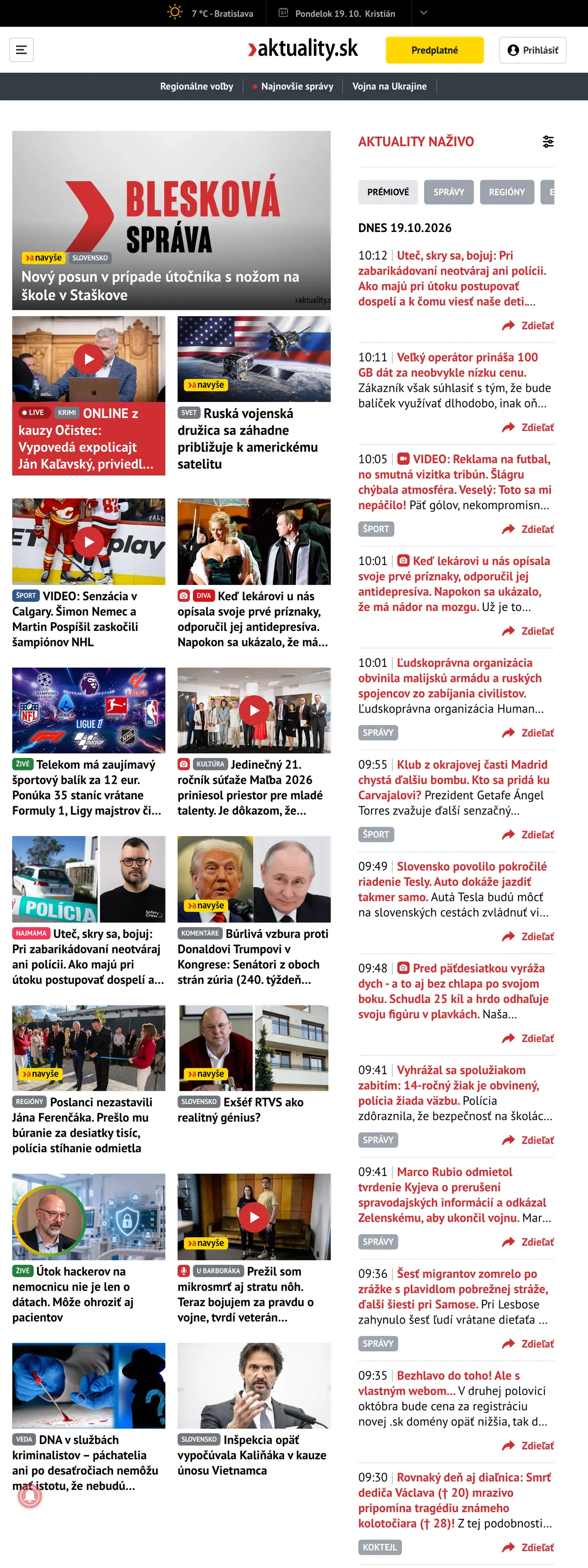 Screenshot of the Aktuality.sk front page