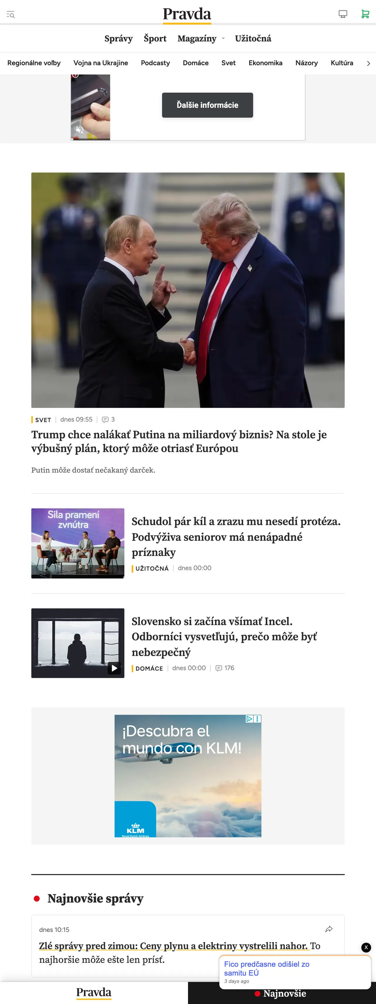 Screenshot of the Pravda front page