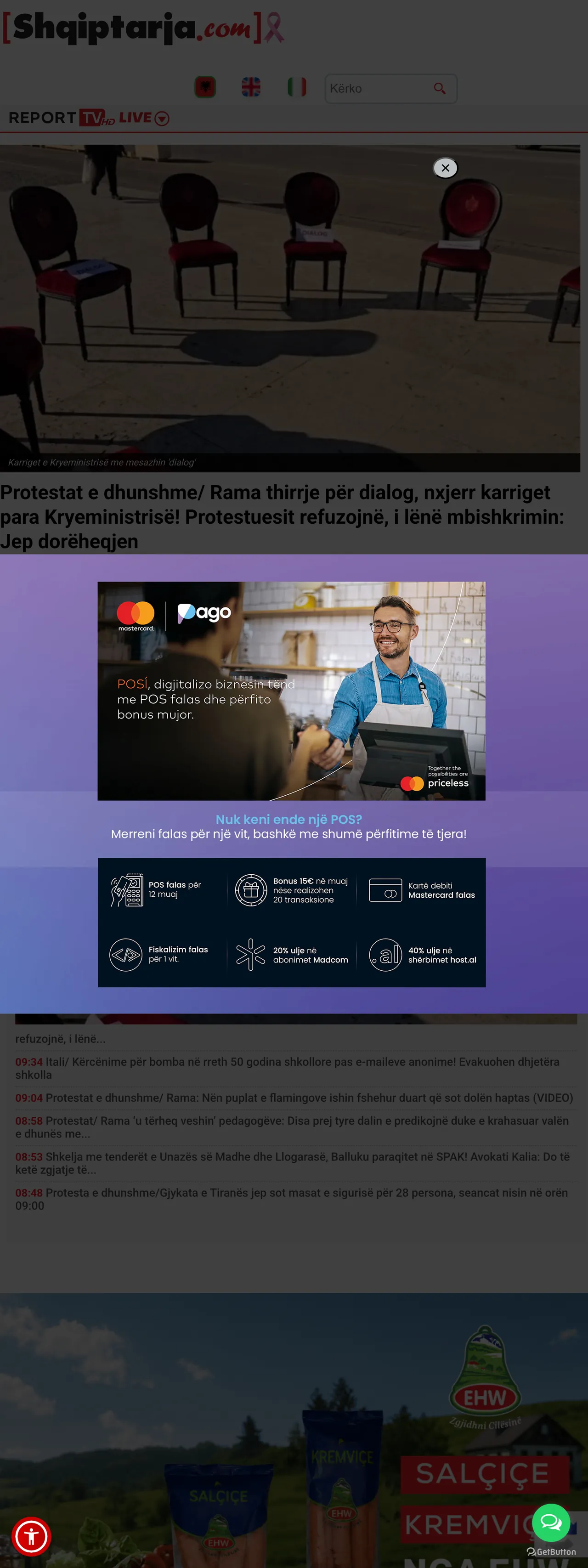 Screenshot of the Shqiptarja.com front page