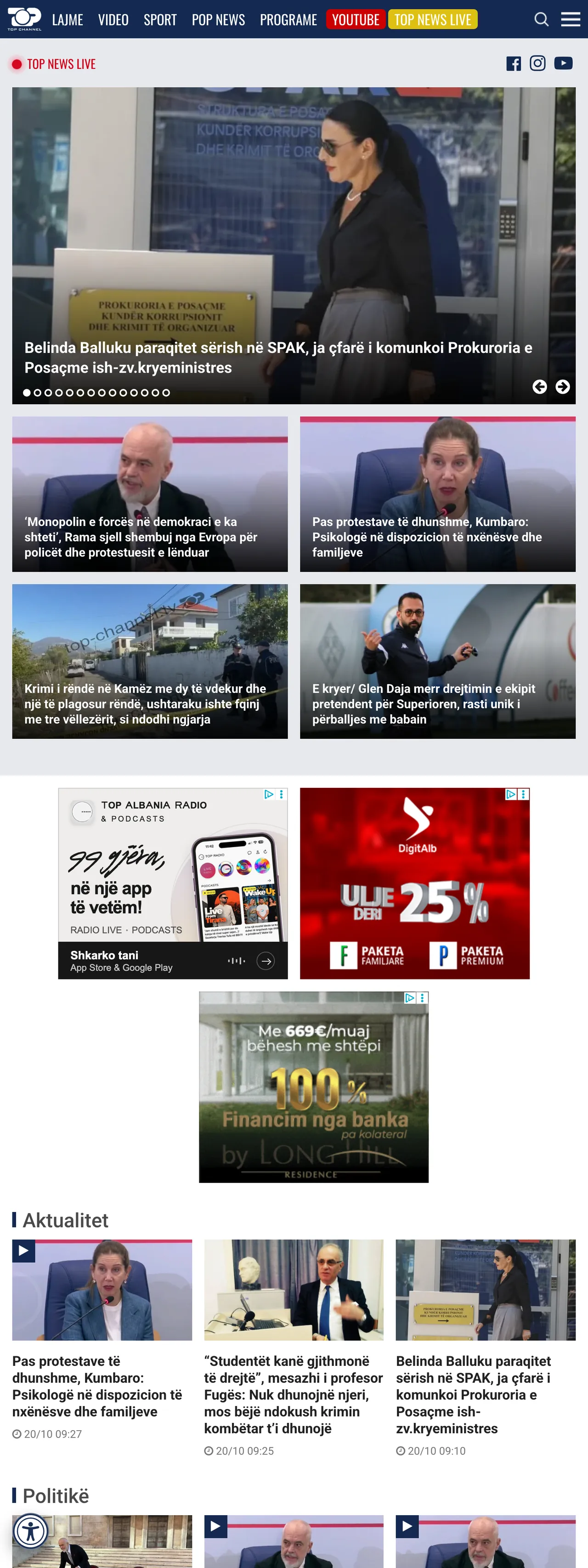 Screenshot of the Top Channel front page