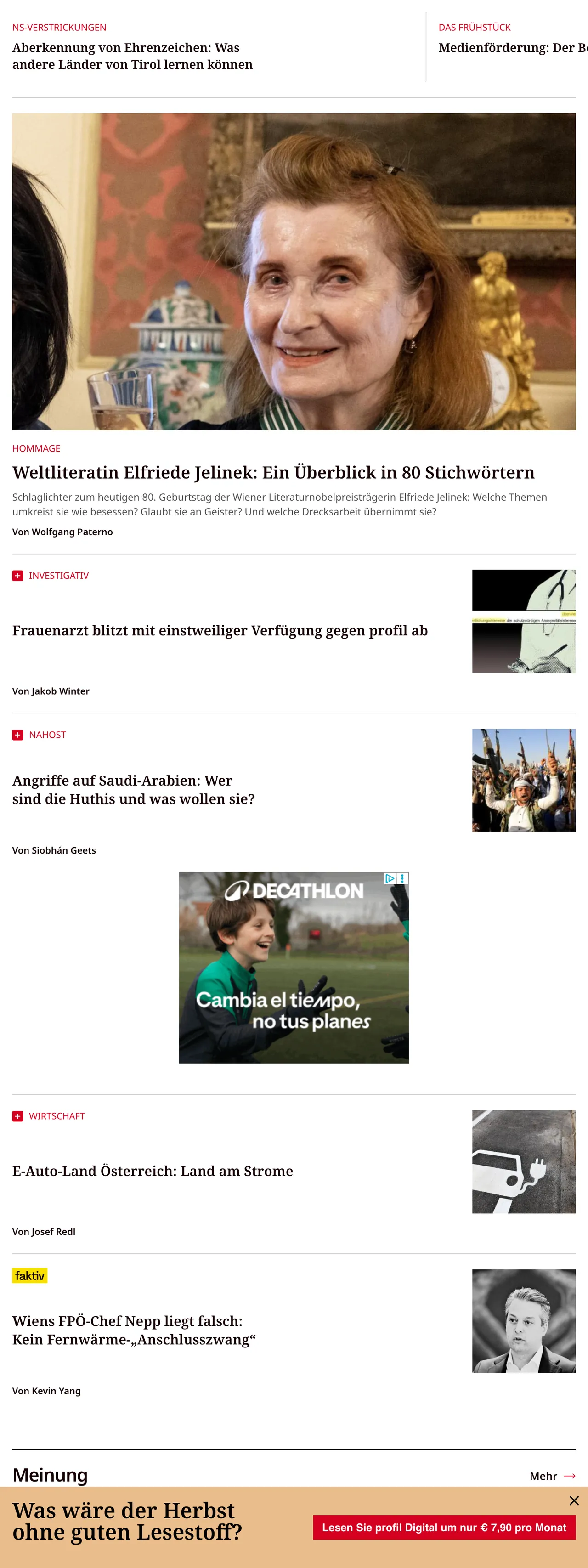 Screenshot of the profil front page