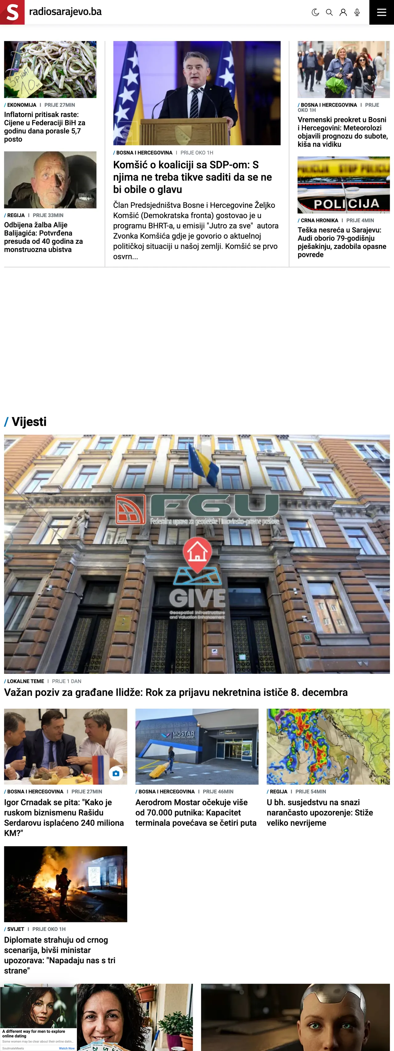 Screenshot of the Radio Sarajevo front page