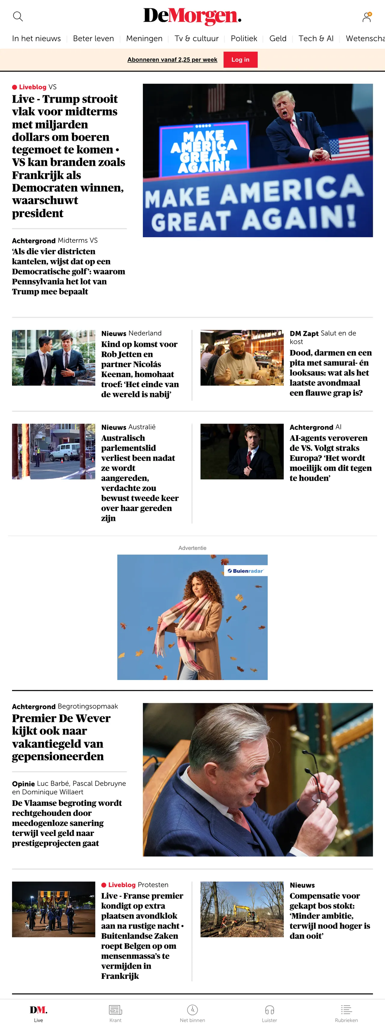Screenshot of the De Morgen front page