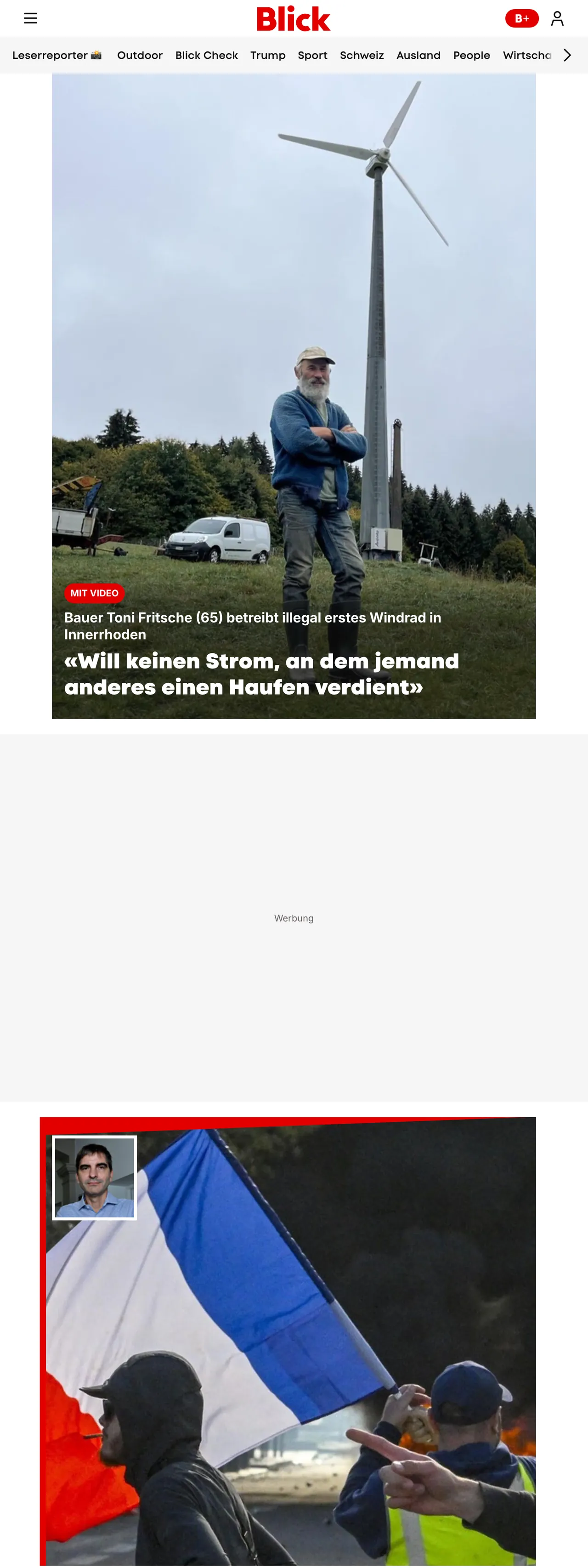 Screenshot of the Blick front page