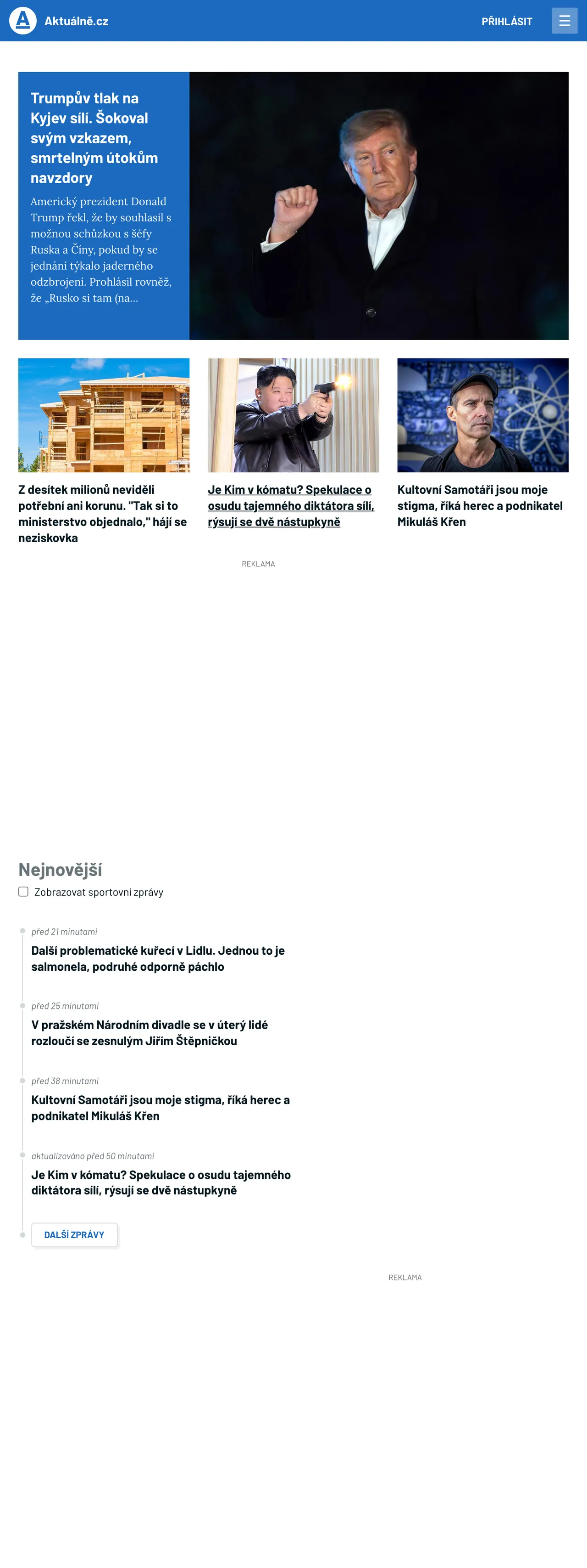 Screenshot of the Aktuálně.cz front page