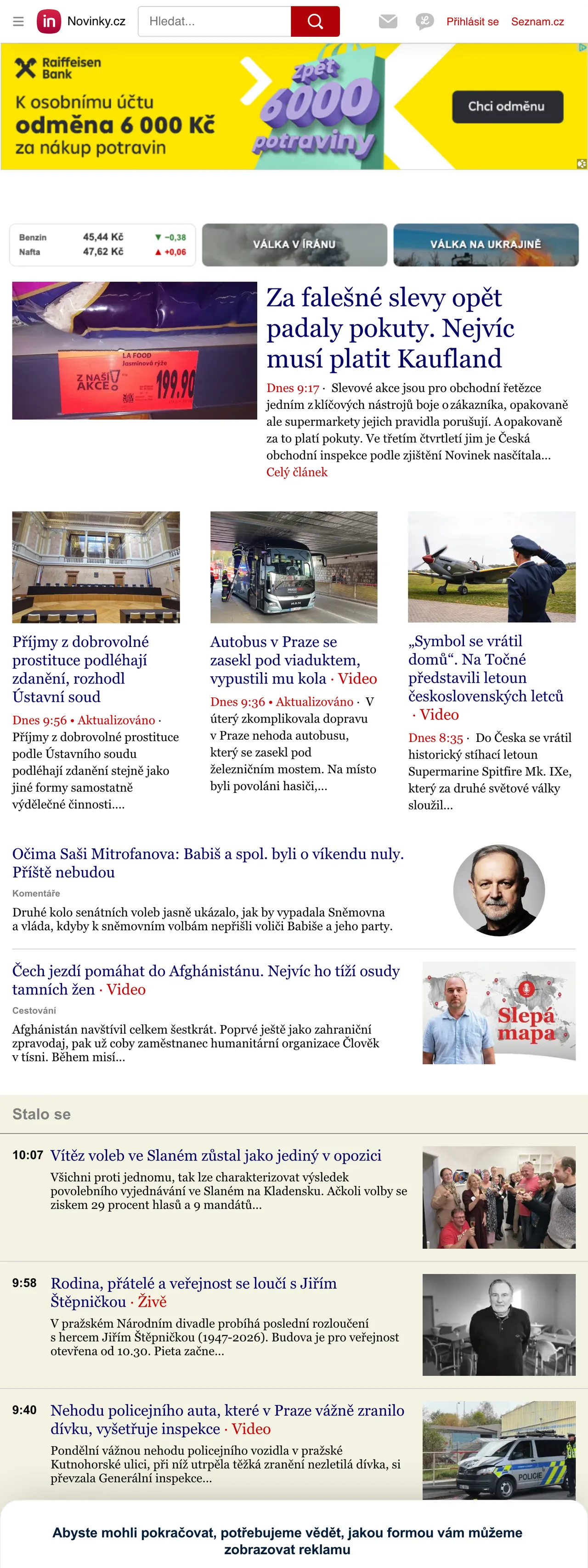 Screenshot of the Novinky.cz front page