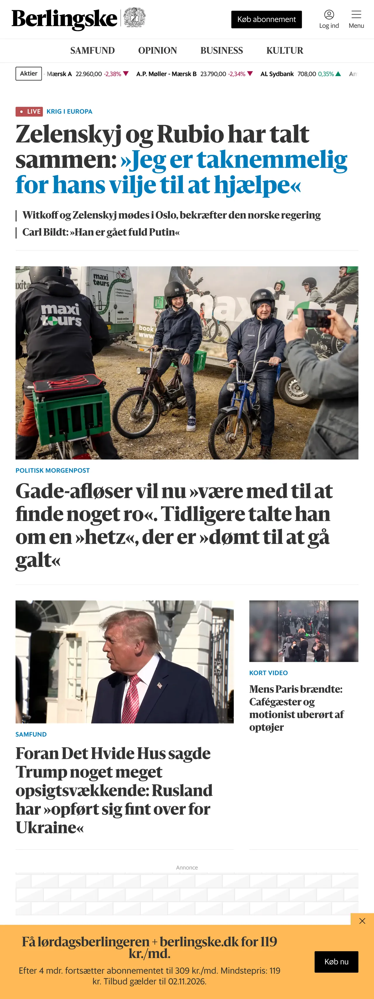 Screenshot of the Berlingske front page