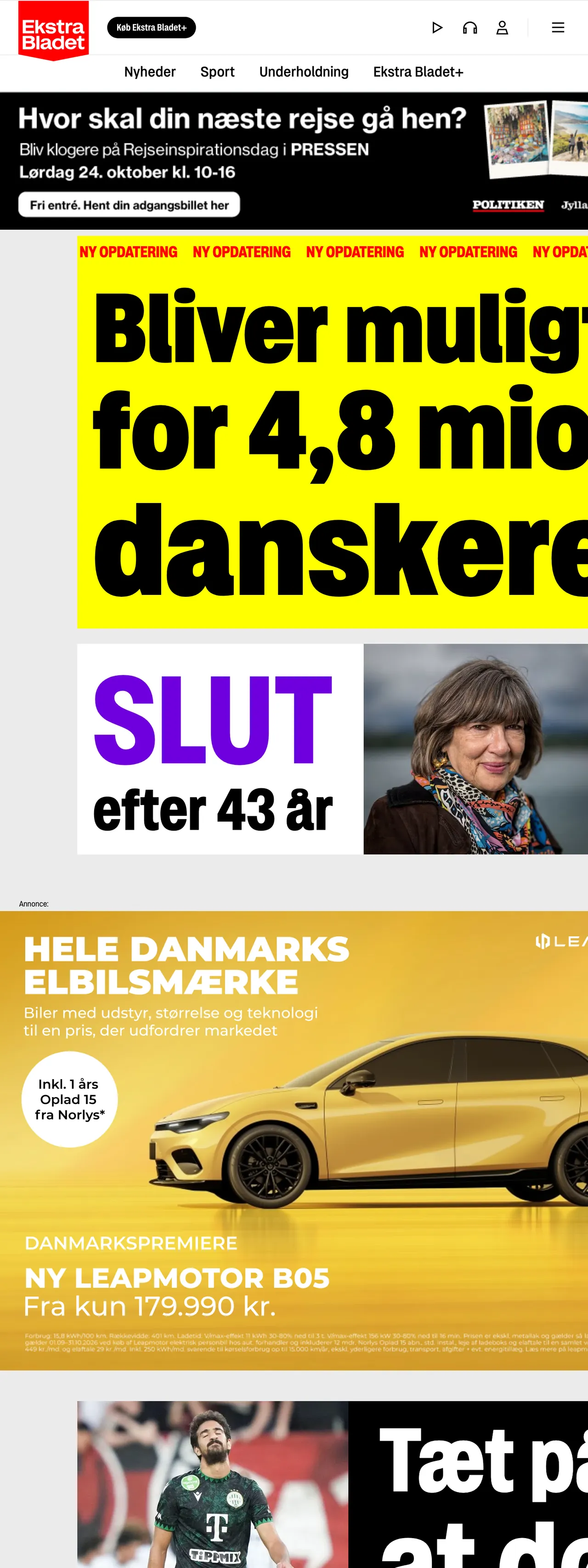 Screenshot of the Ekstra Bladet front page