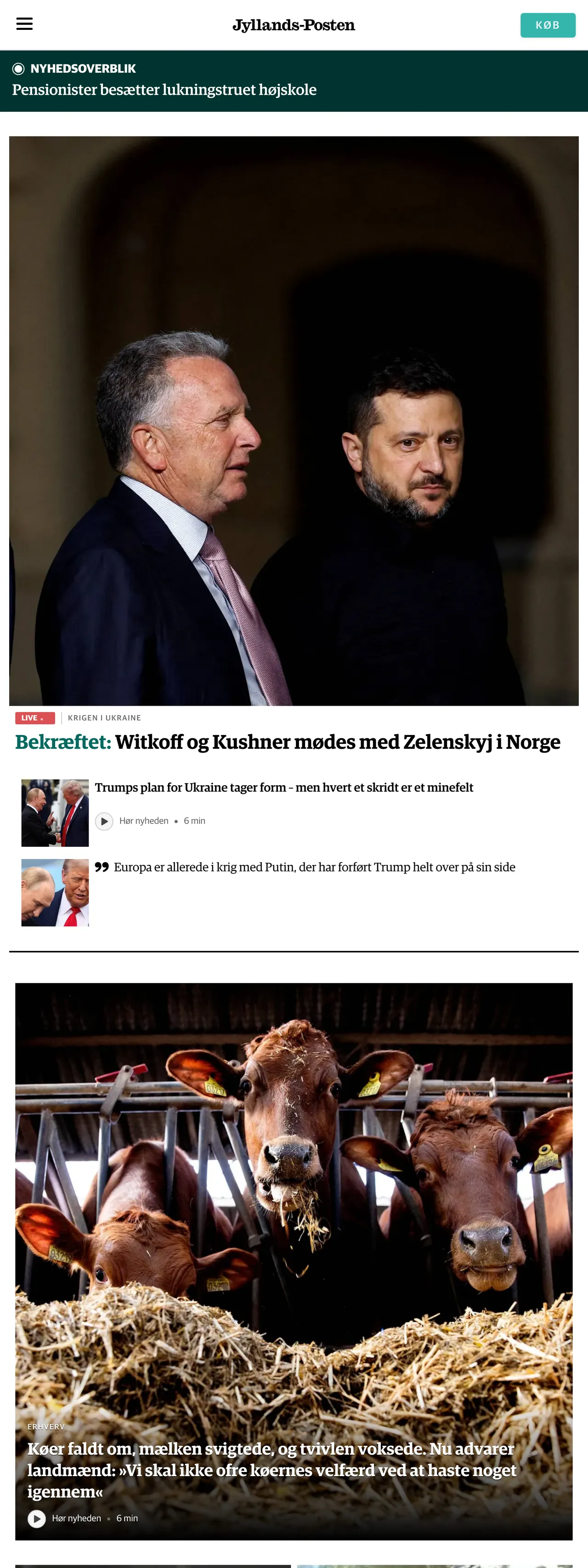 Screenshot of the Jyllands-Posten front page