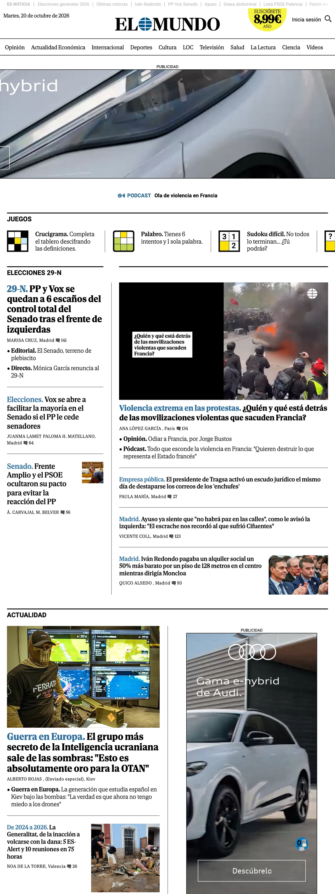 Screenshot of the El Mundo front page