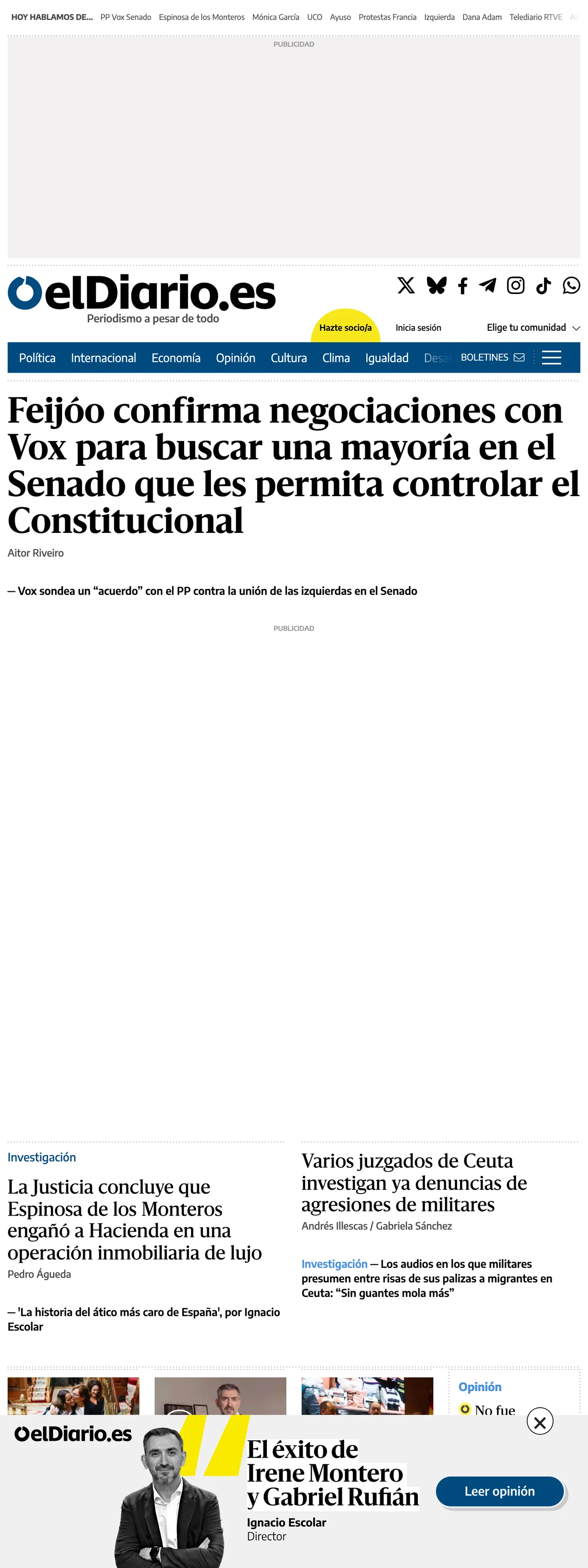 Screenshot of the elDiario.es front page