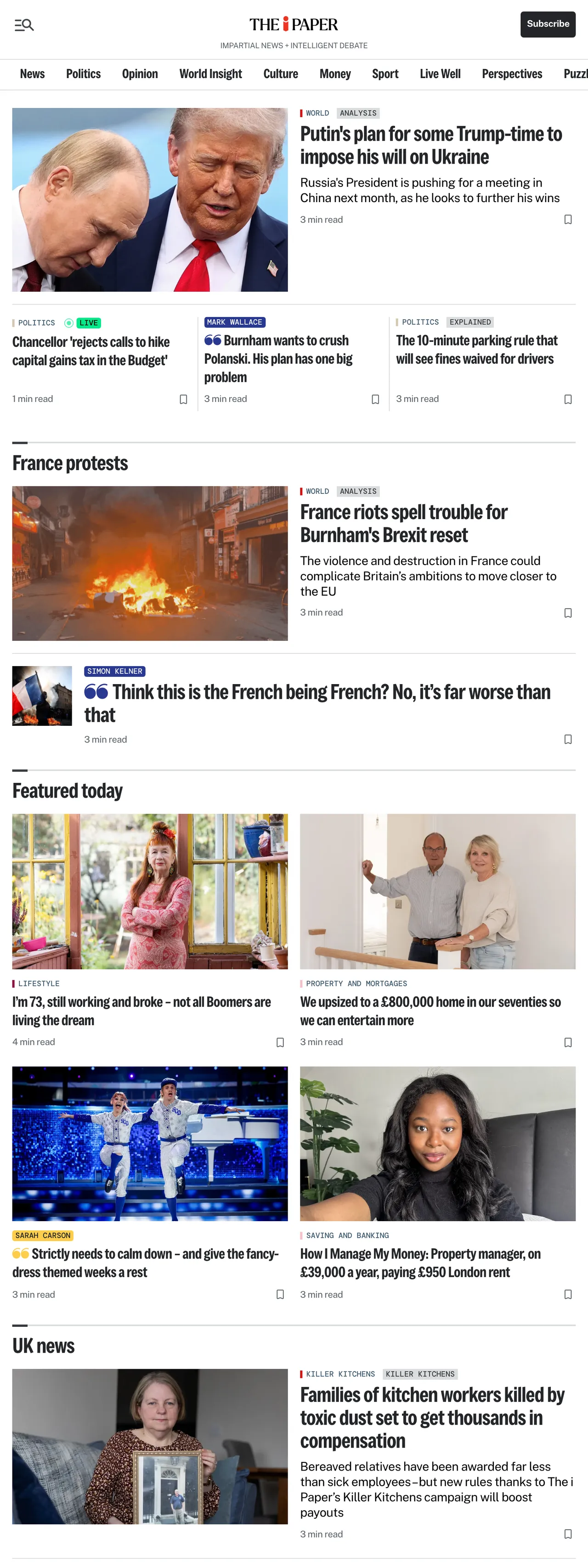 Screenshot of the The i Paper front page