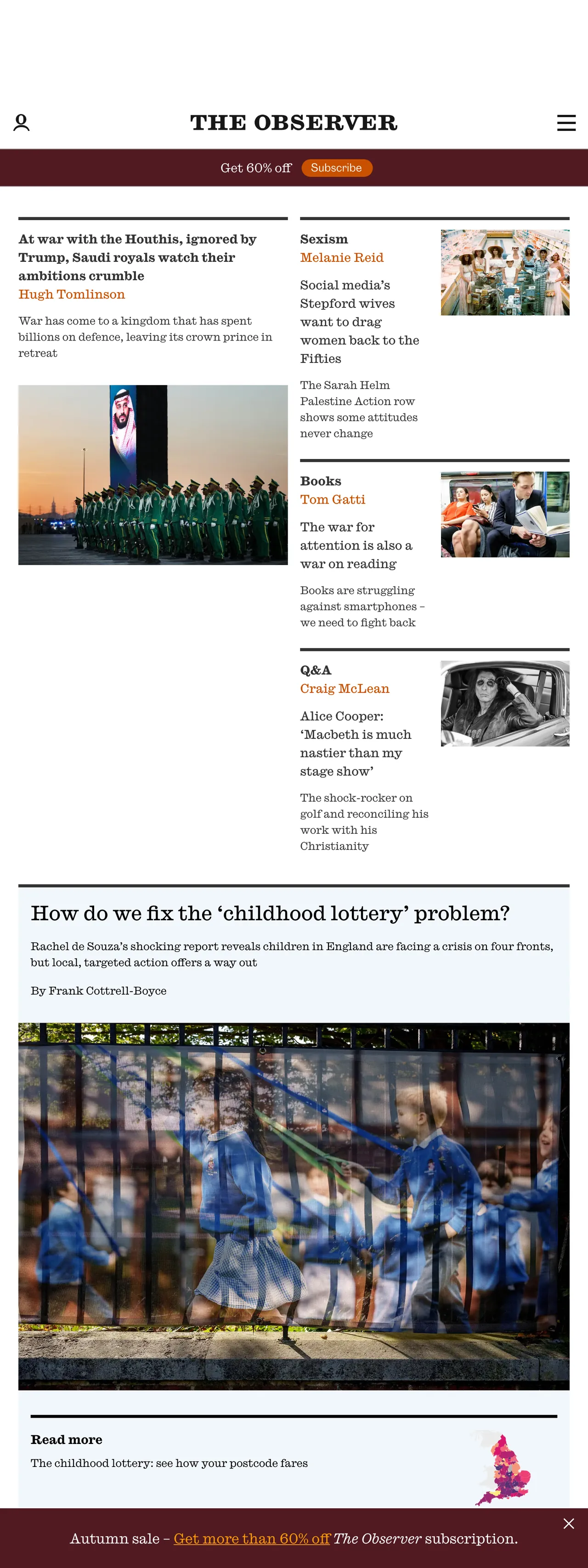 Screenshot of the The Observer front page
