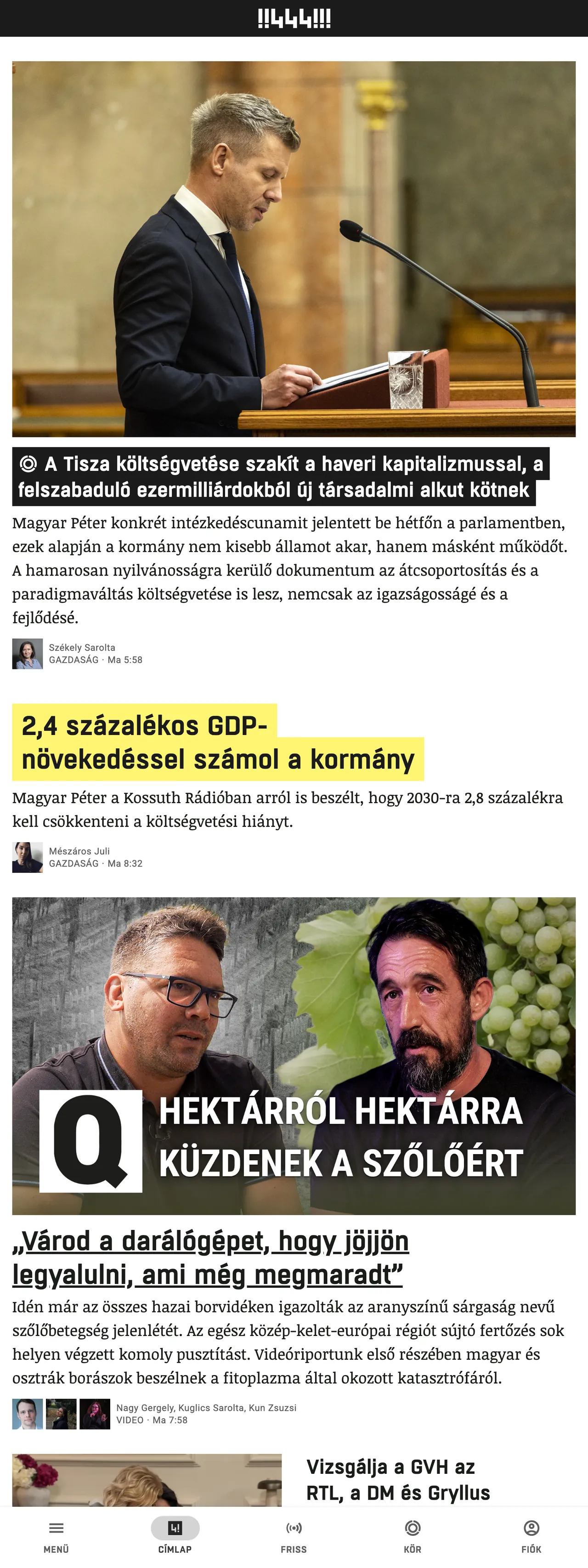 Screenshot of the 444 front page