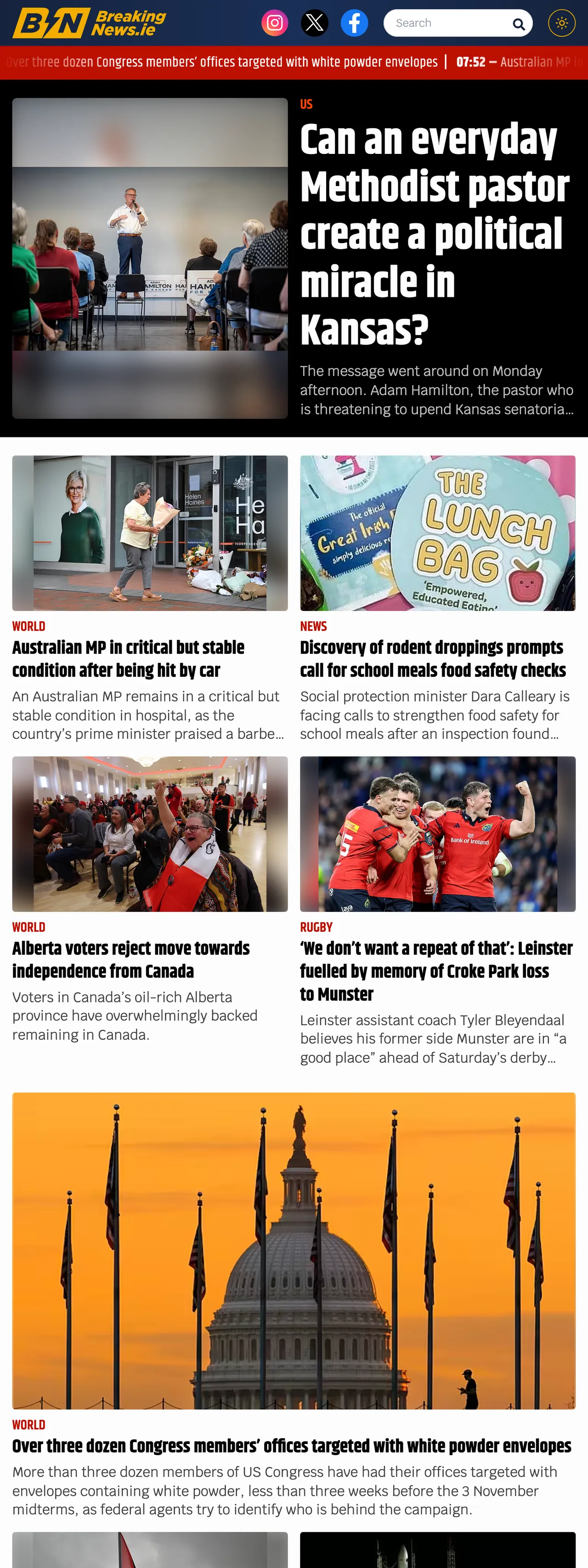 Screenshot of the BreakingNews.ie front page