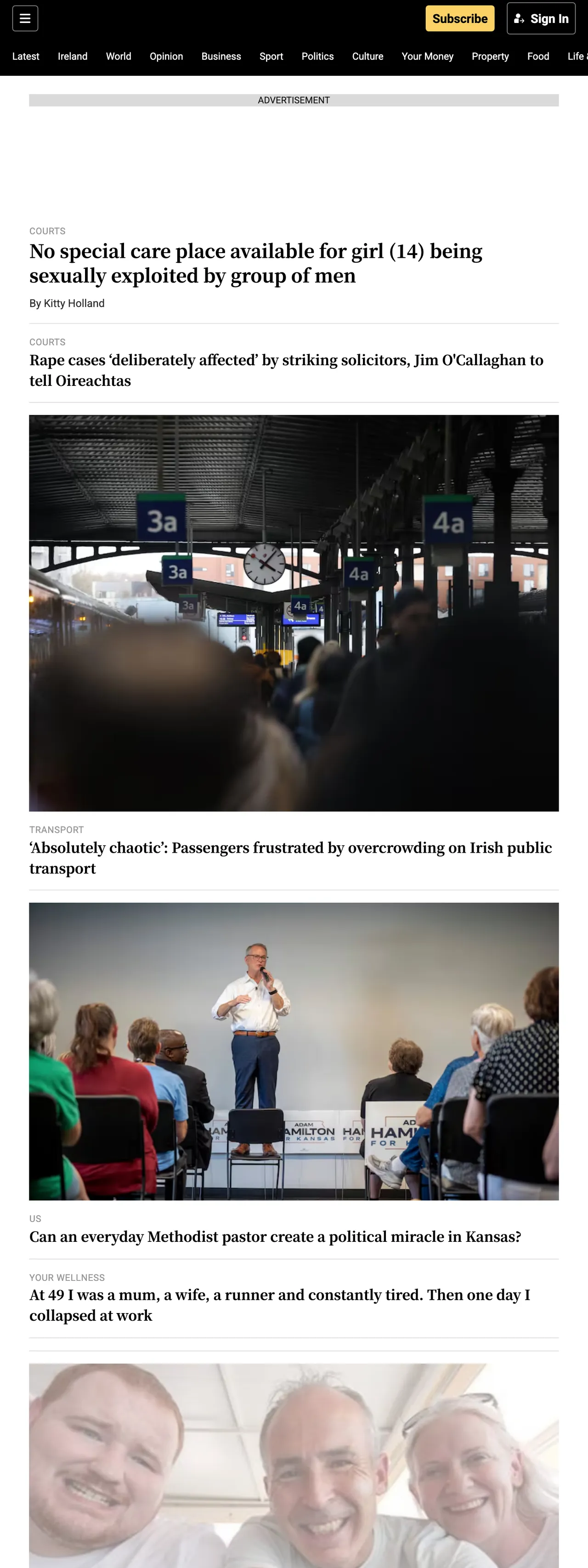 Screenshot of the The Irish Times front page