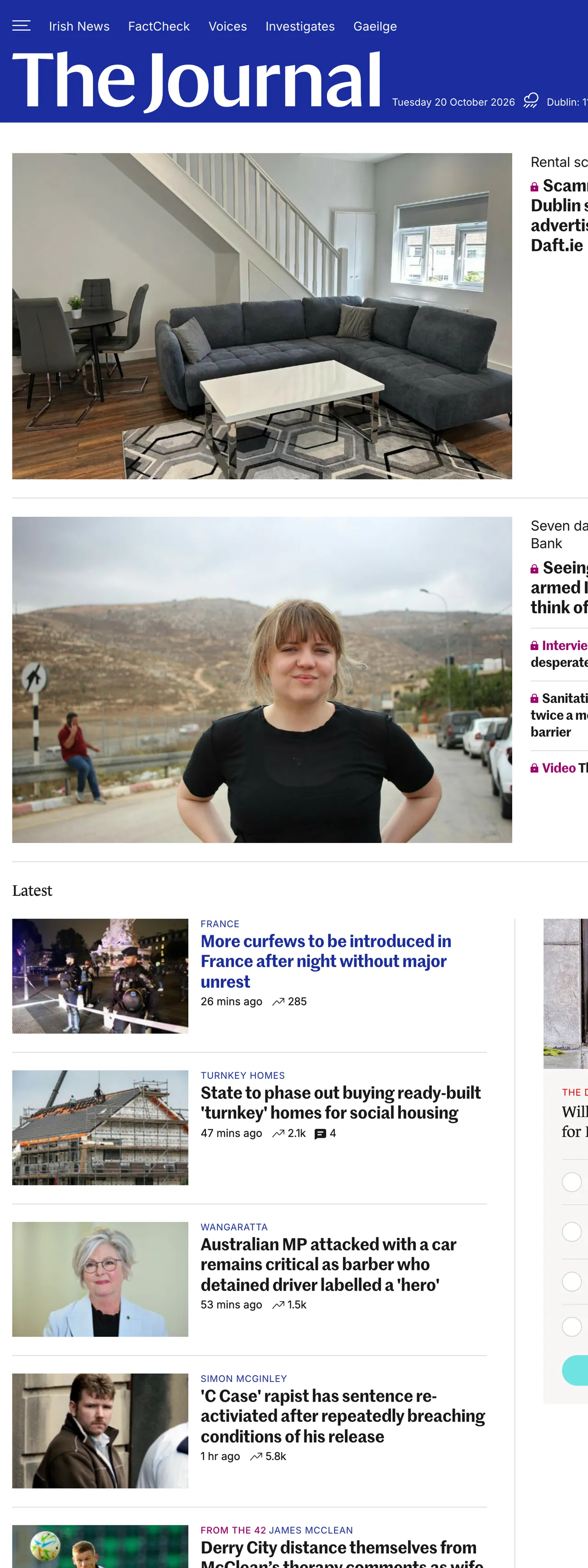 Screenshot of the TheJournal.ie front page