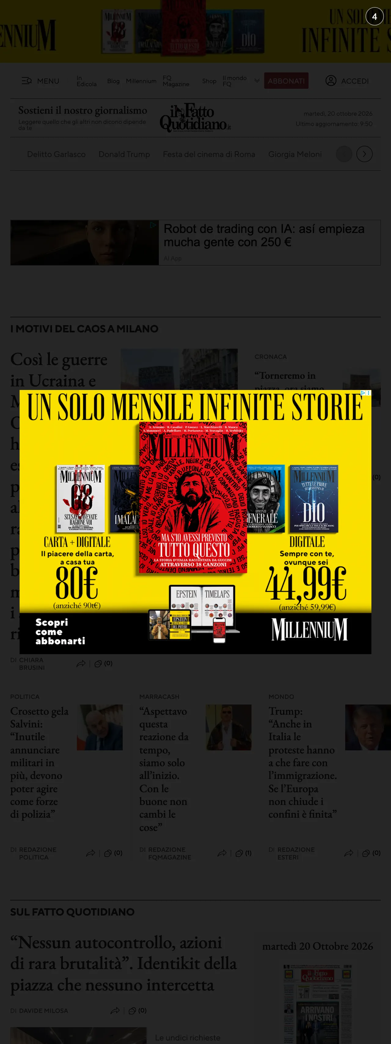 Screenshot of the Il Fatto Quotidiano front page