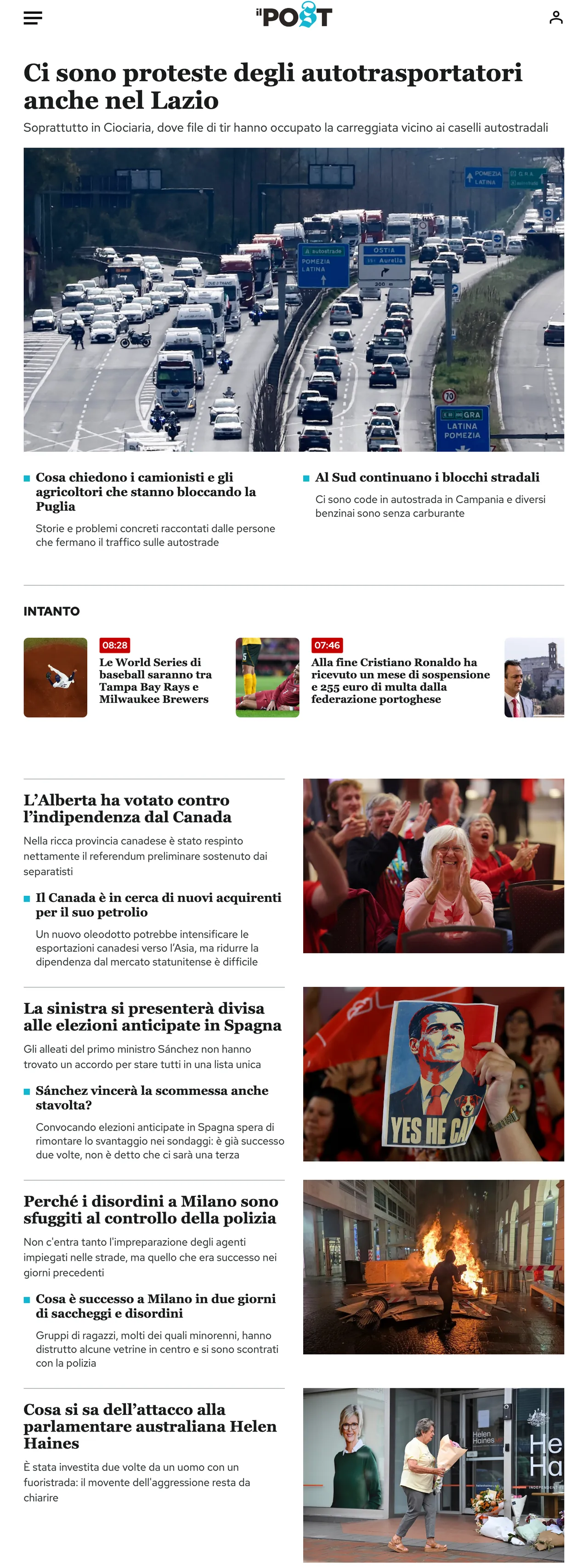 Screenshot of the Il Post front page