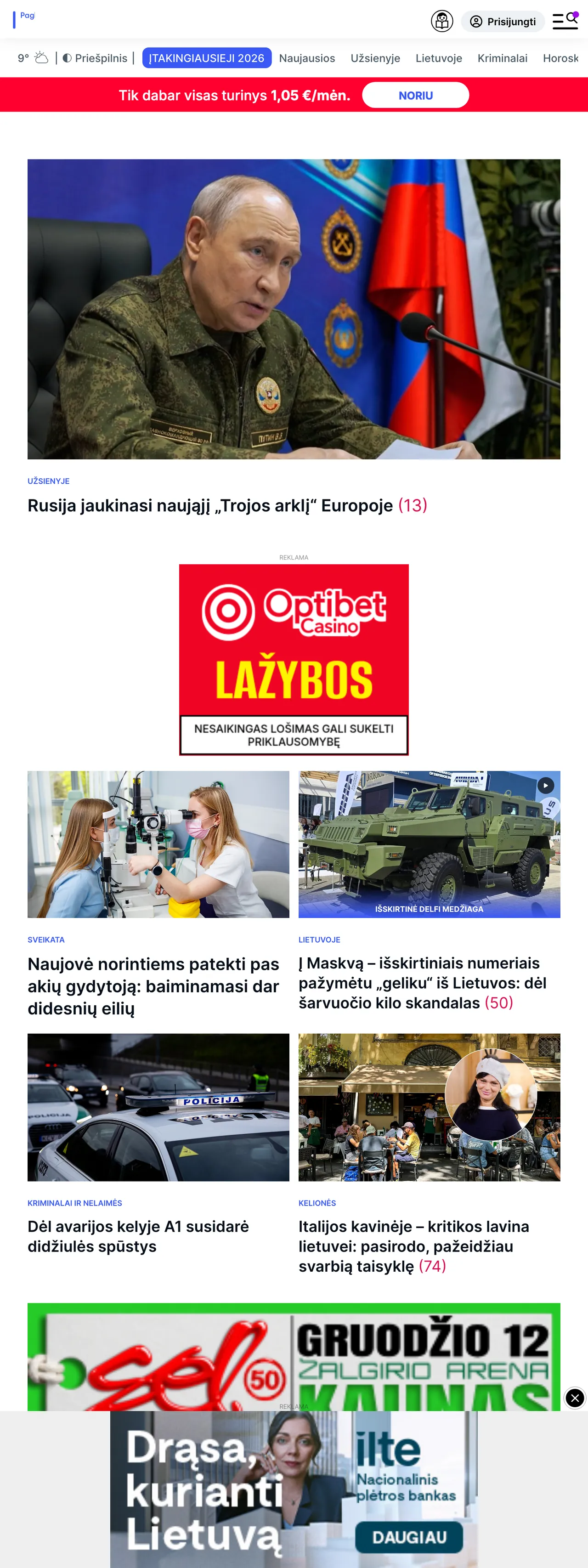 Screenshot of the Delfi front page
