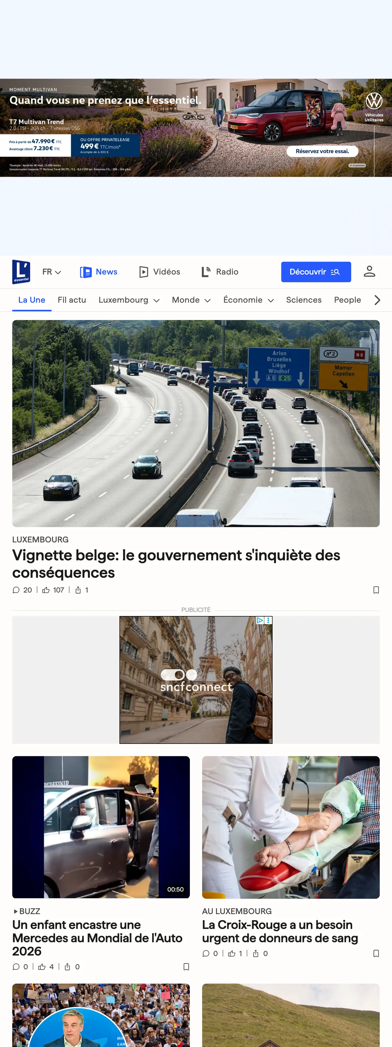 Screenshot of the L'essentiel front page