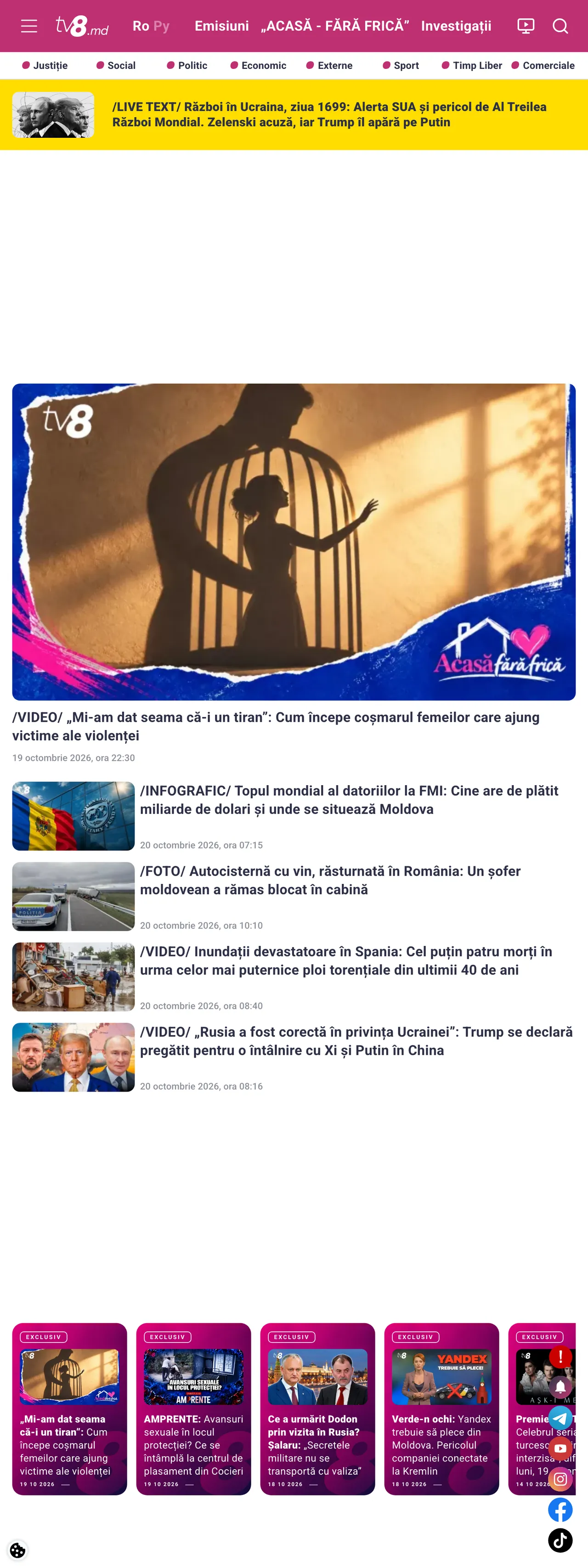 Screenshot of the TV8 front page