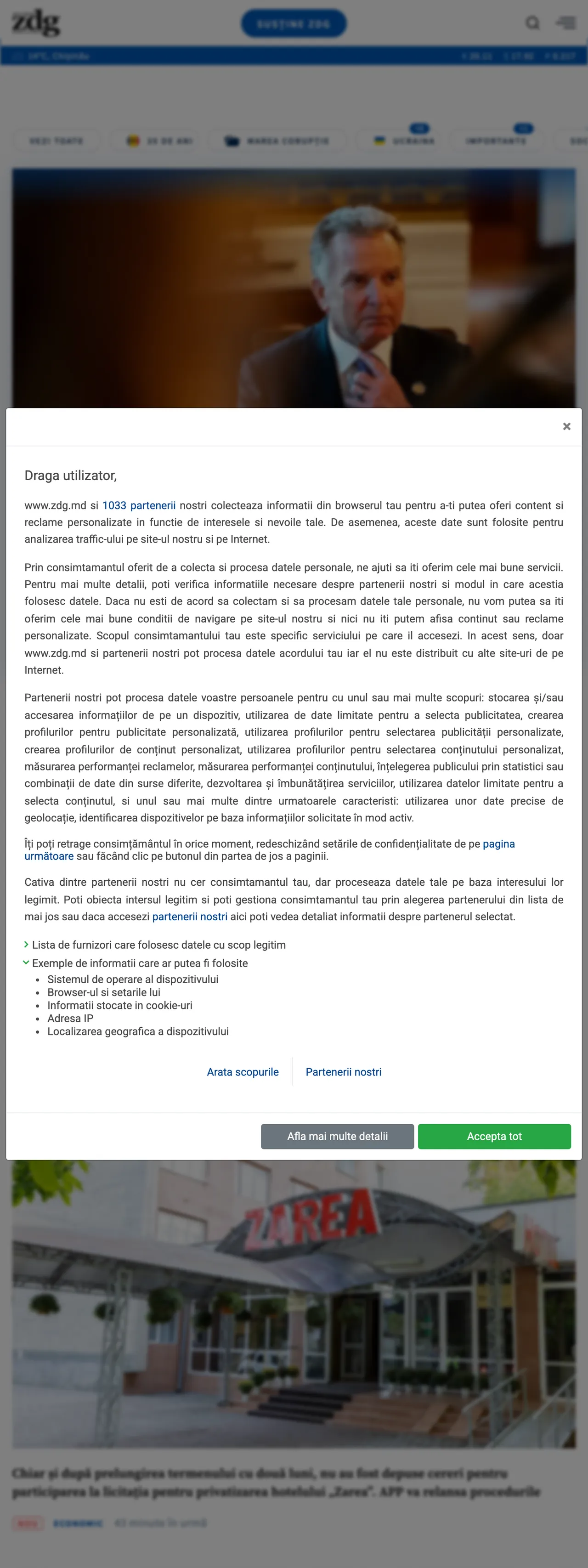 Screenshot of the Ziarul de Gardă front page