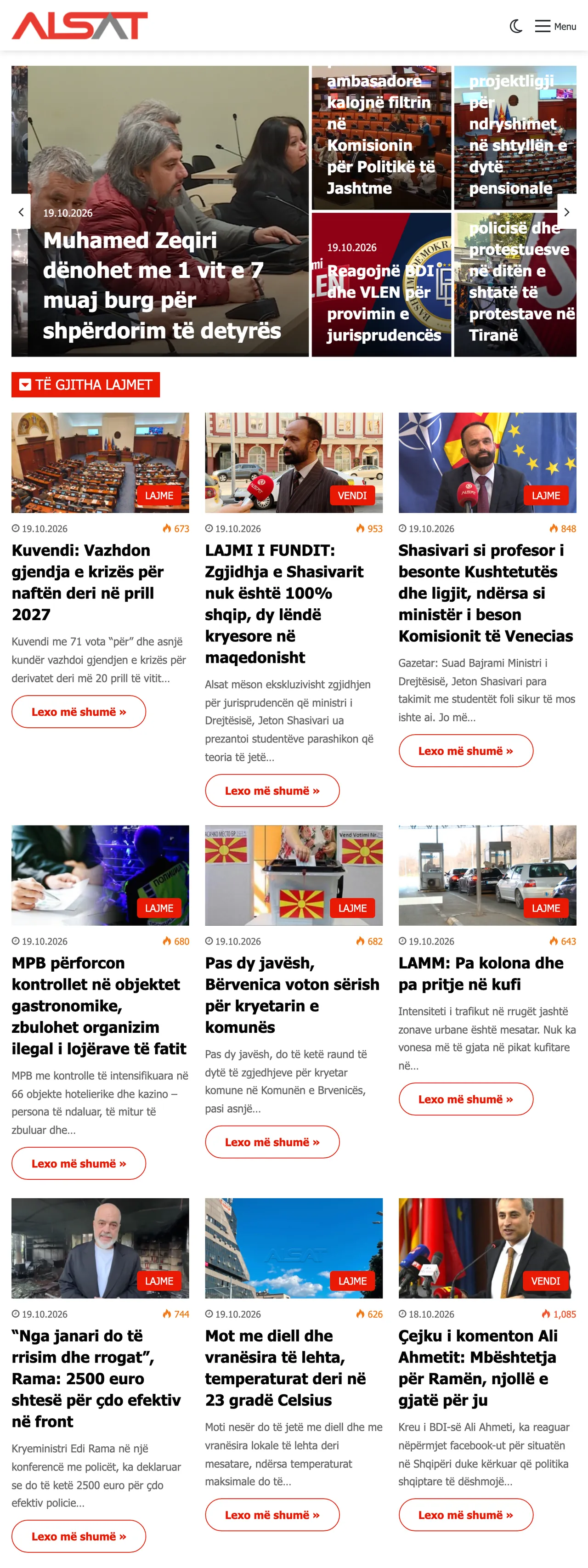 Screenshot of the ALSAT front page