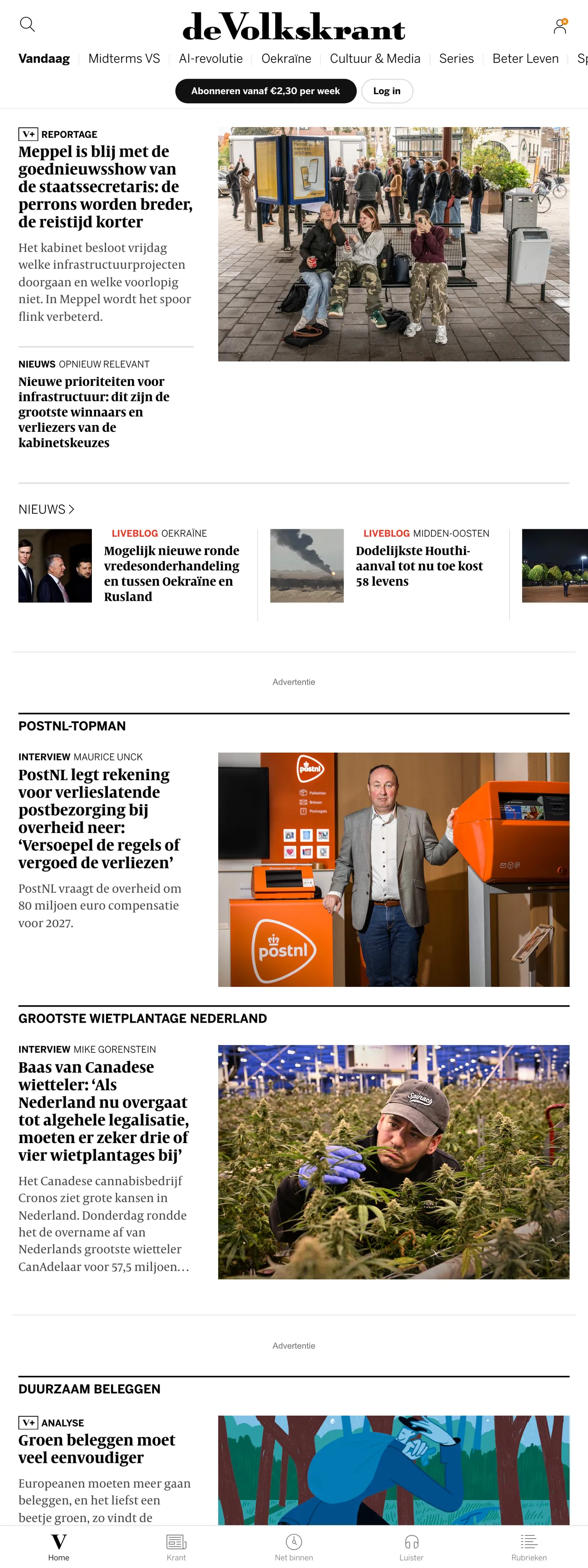Screenshot of the de Volkskrant front page