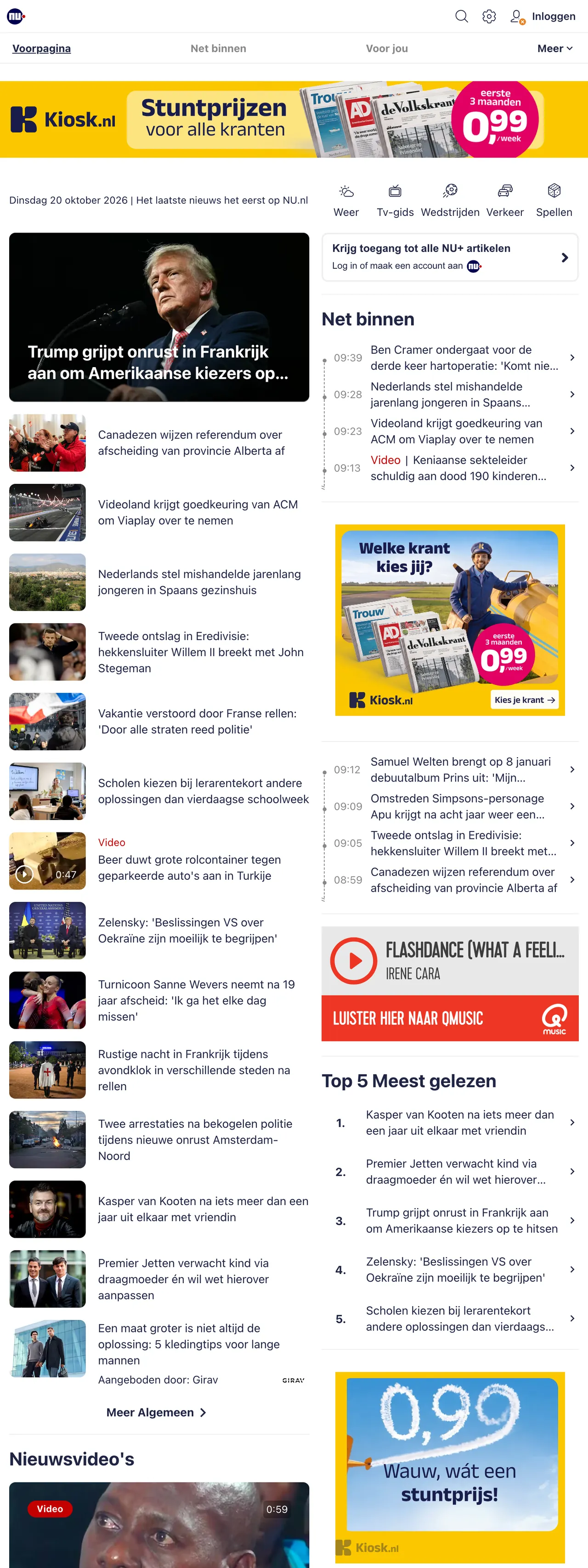 Screenshot of the NU.nl front page