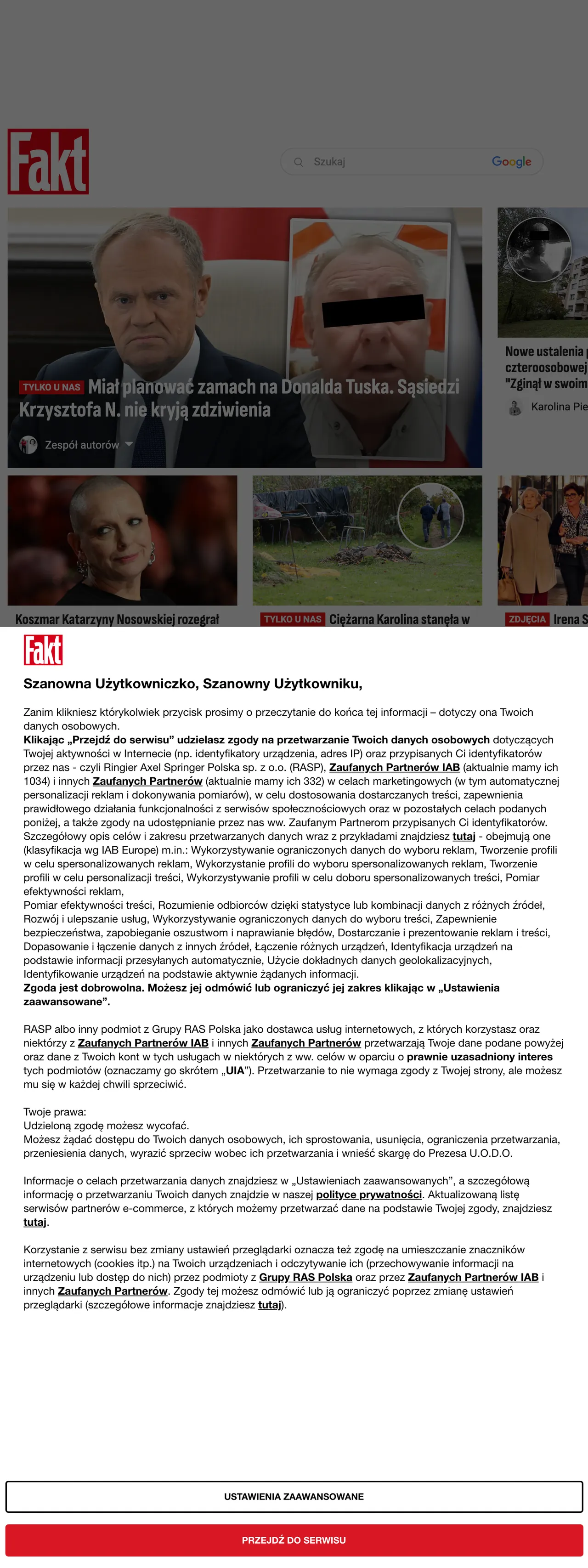 Screenshot of the Fakt front page