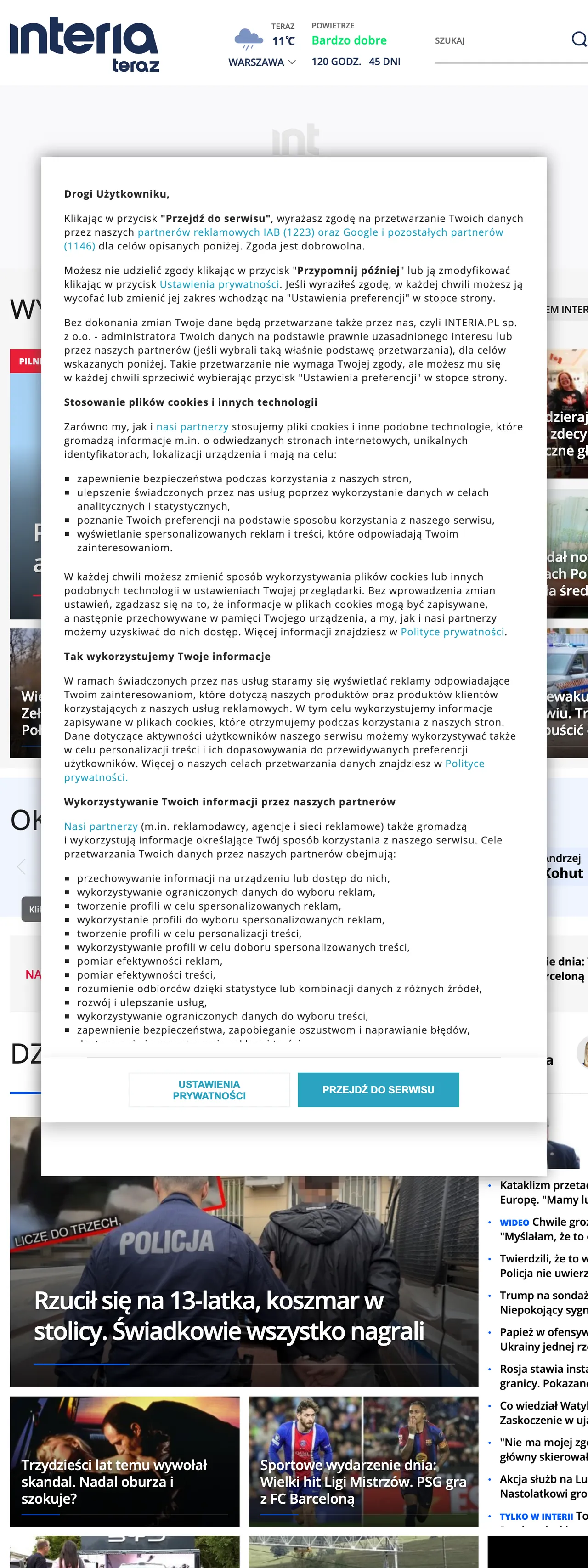 Screenshot of the Interia front page