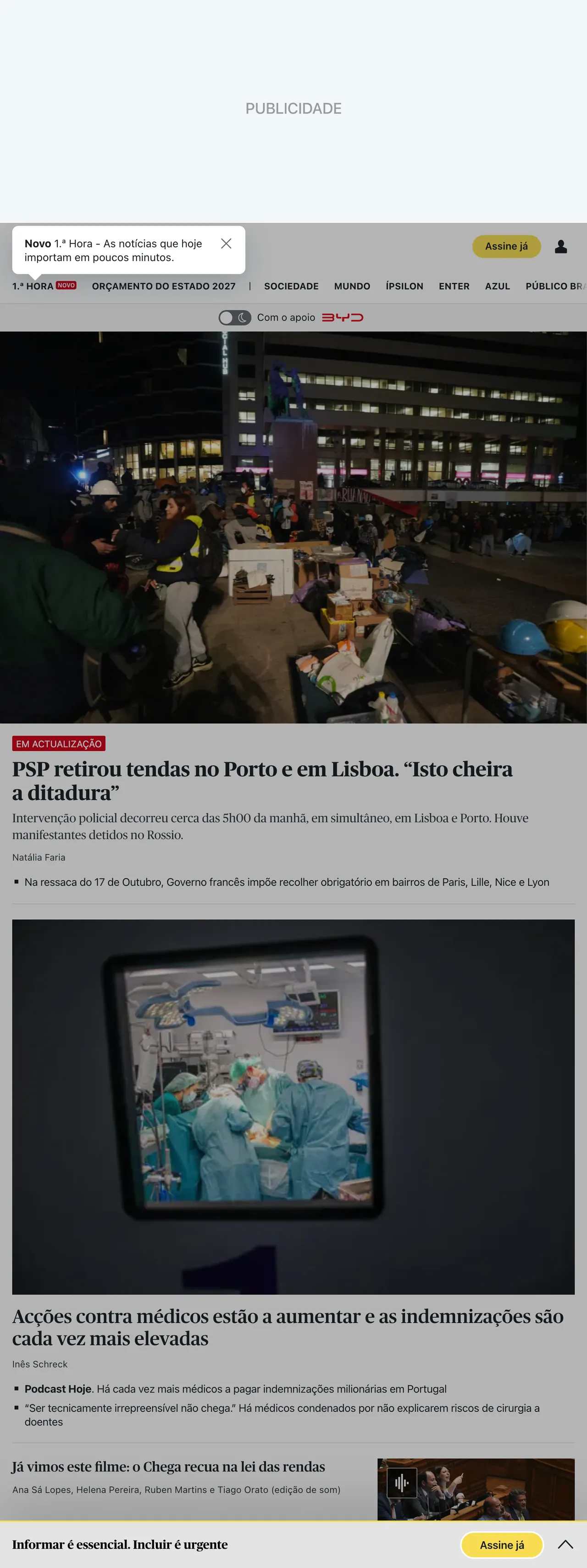 Screenshot of the Público front page