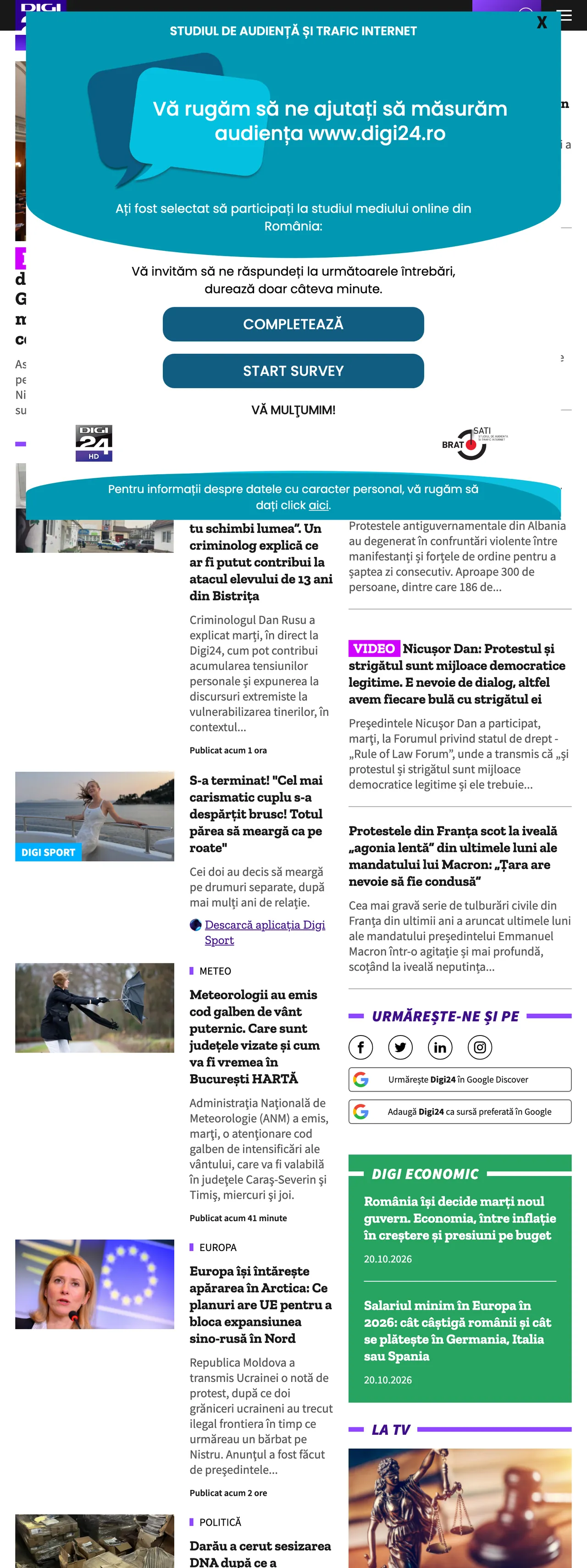 Screenshot of the Digi24 front page