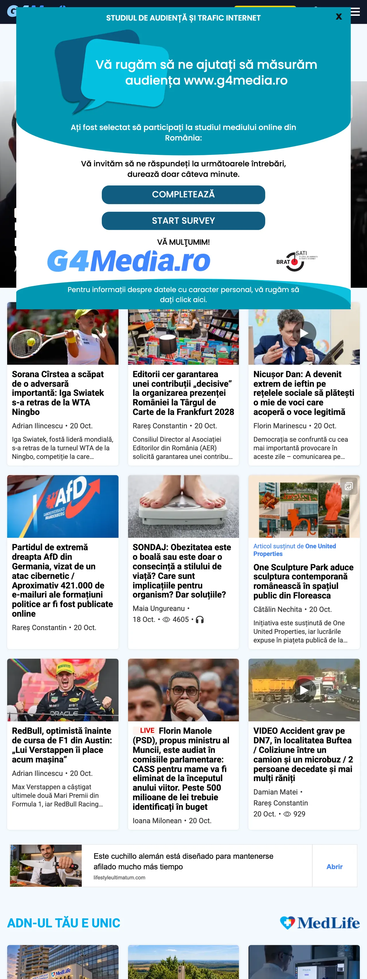Screenshot of the G4Media front page