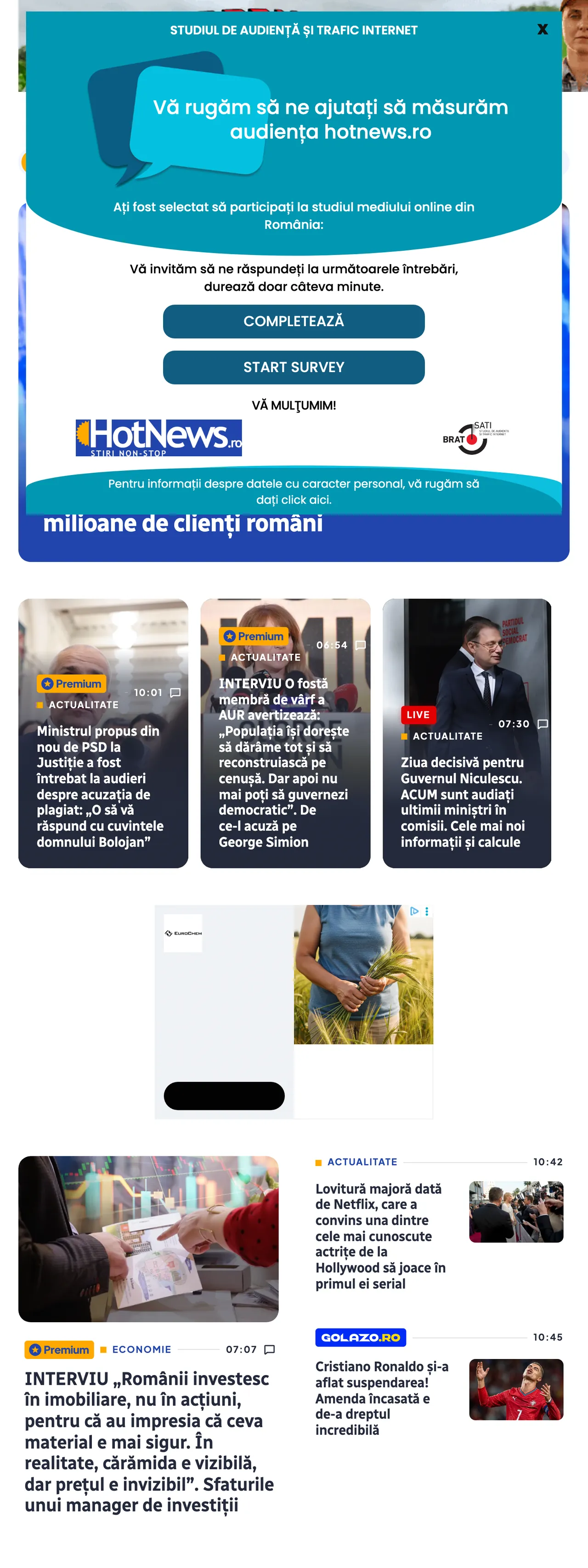 Screenshot of the HotNews.ro front page