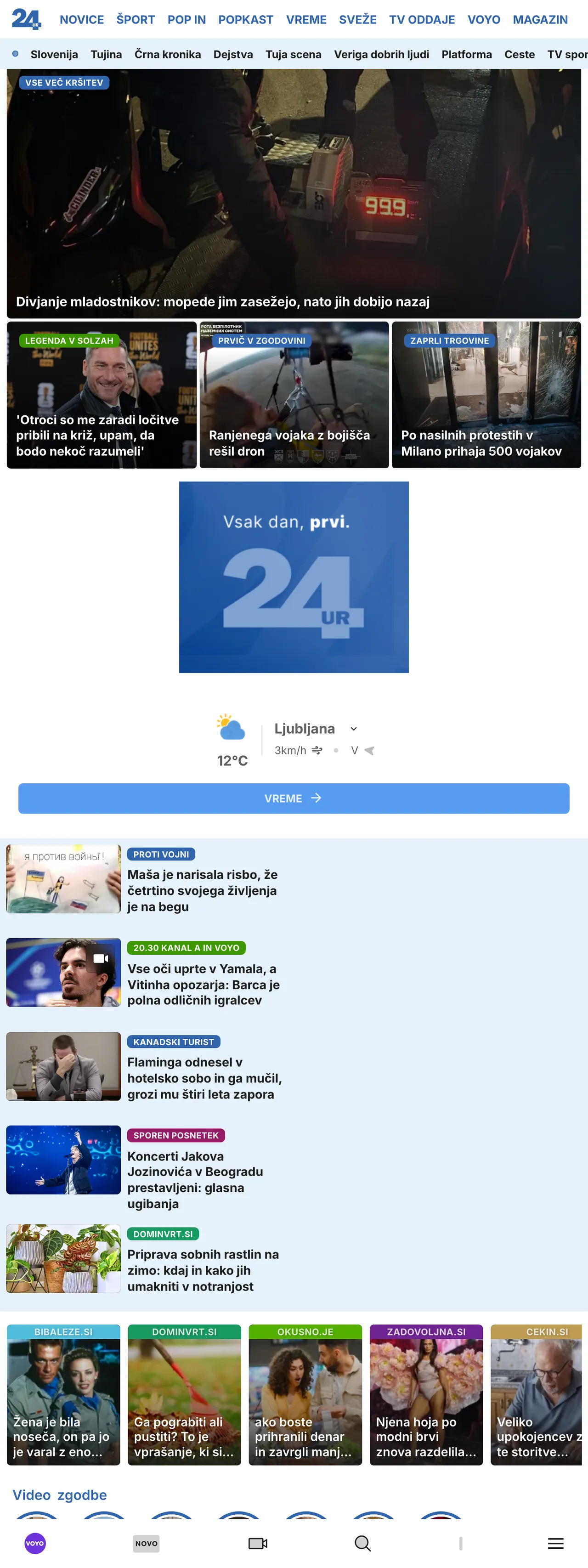 Screenshot of the 24ur front page