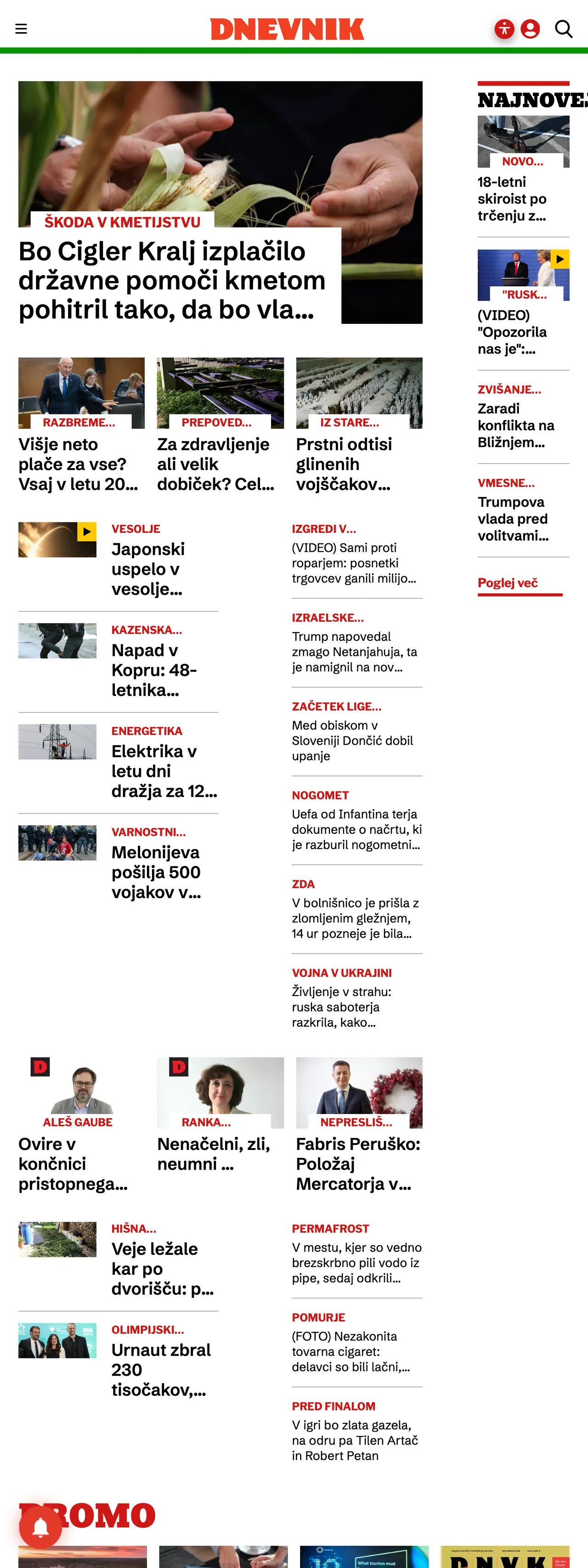 Screenshot of the Dnevnik front page