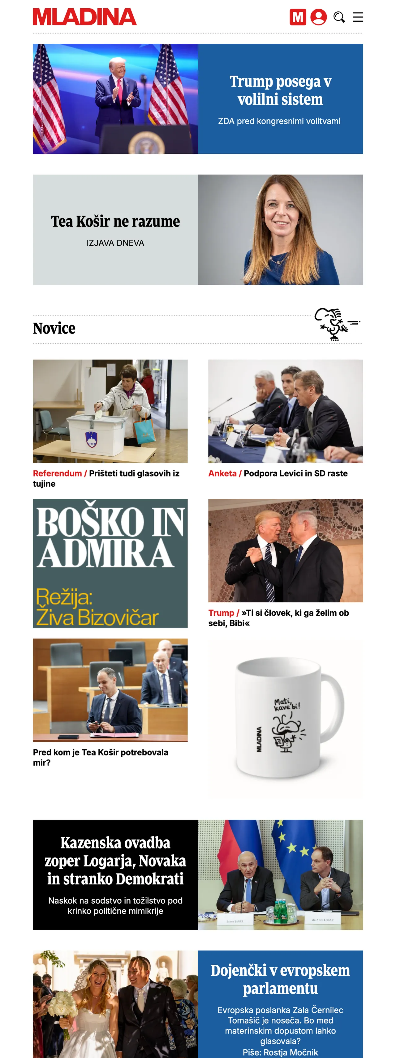 Screenshot of the Mladina front page