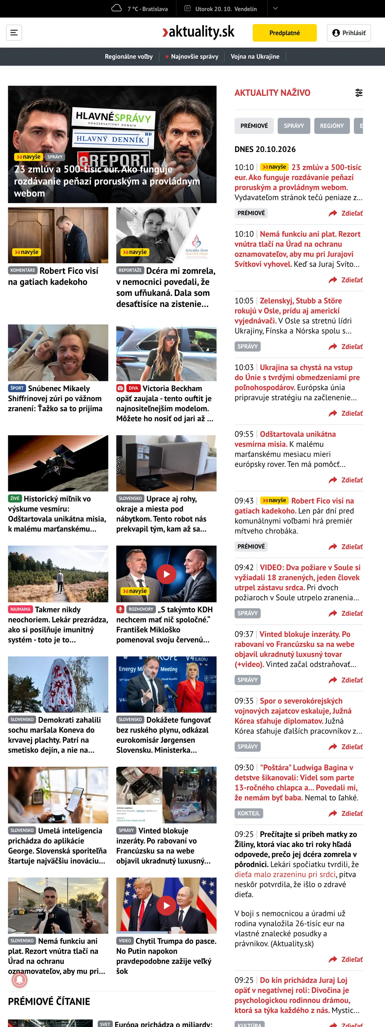 Screenshot of the Aktuality.sk front page