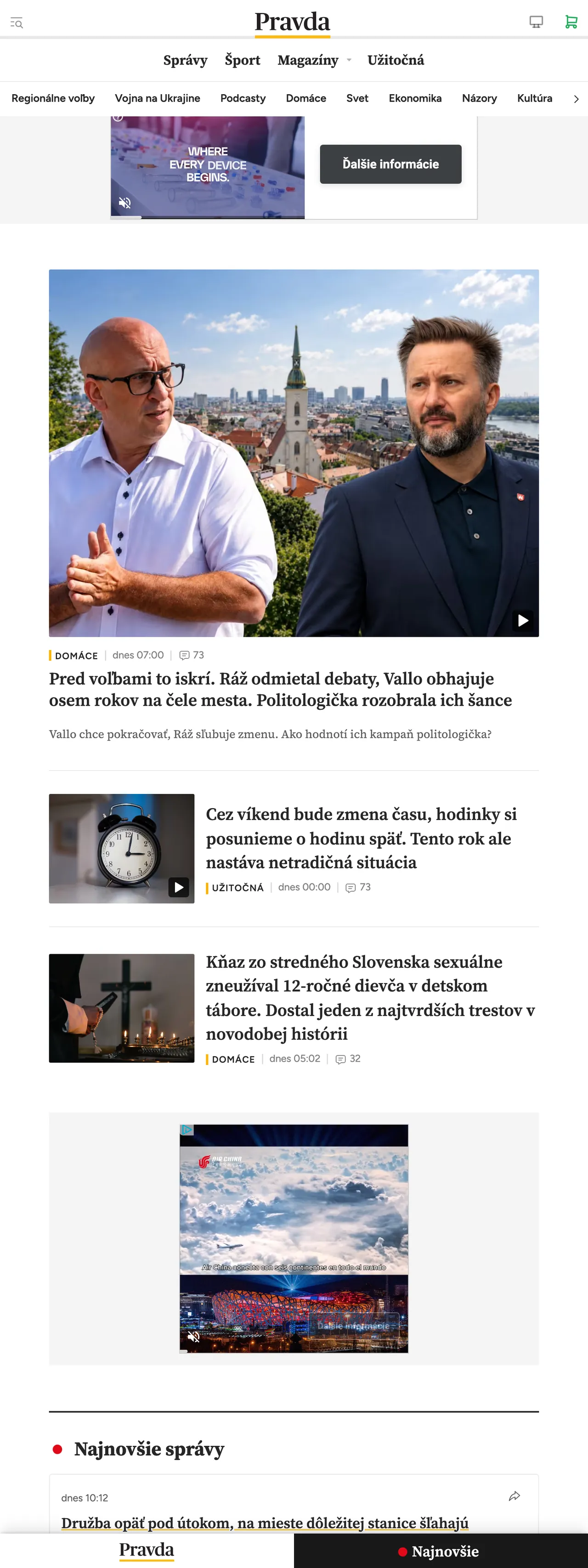 Screenshot of the Pravda front page