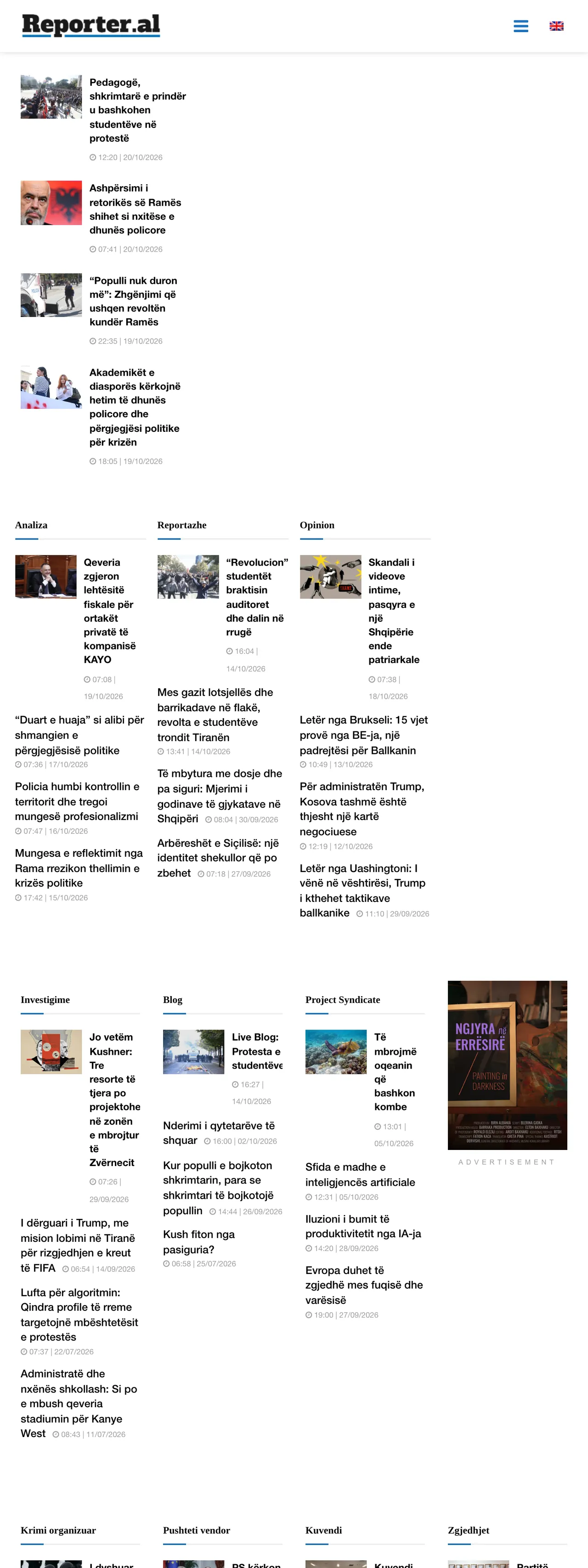Screenshot of the Reporter.al front page