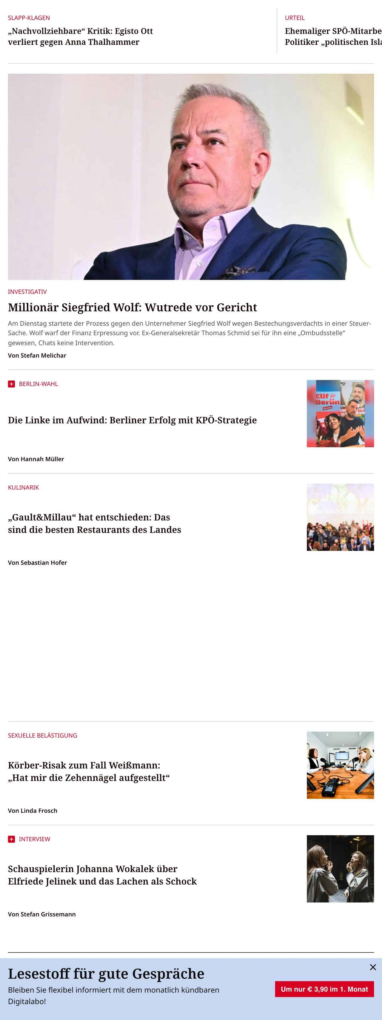 Screenshot of the profil front page