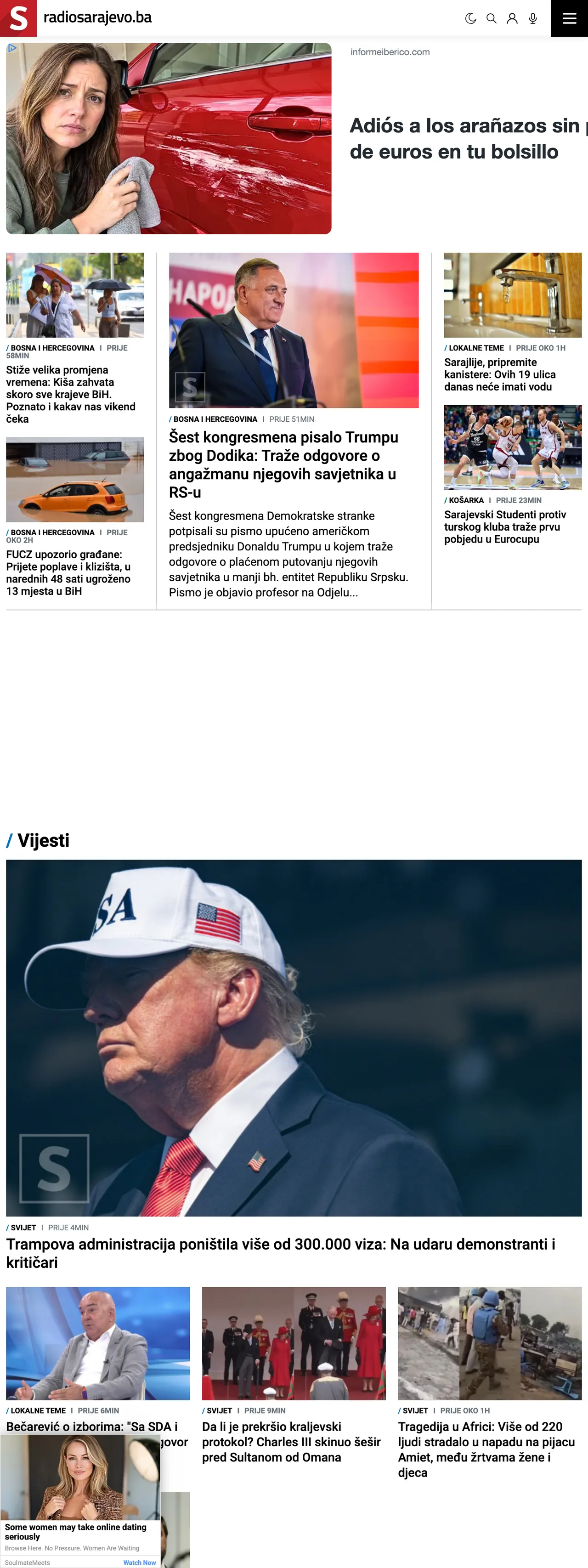 Screenshot of the Radio Sarajevo front page