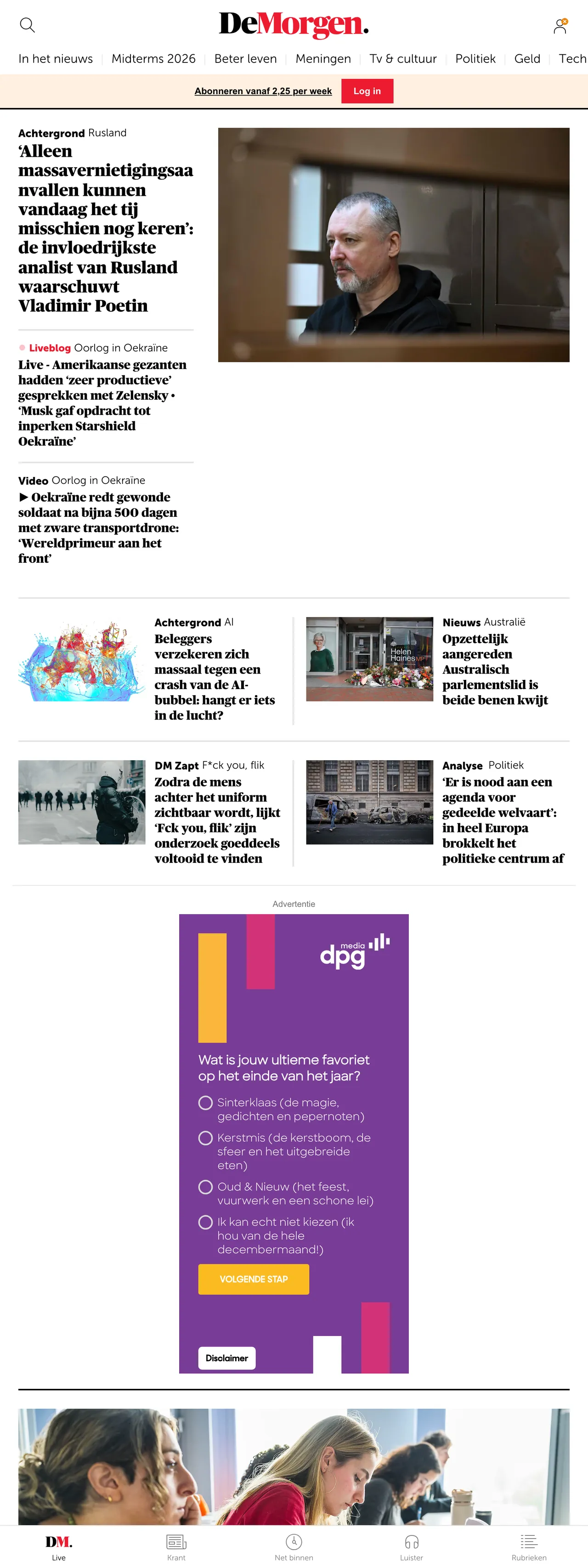 Screenshot of the De Morgen front page