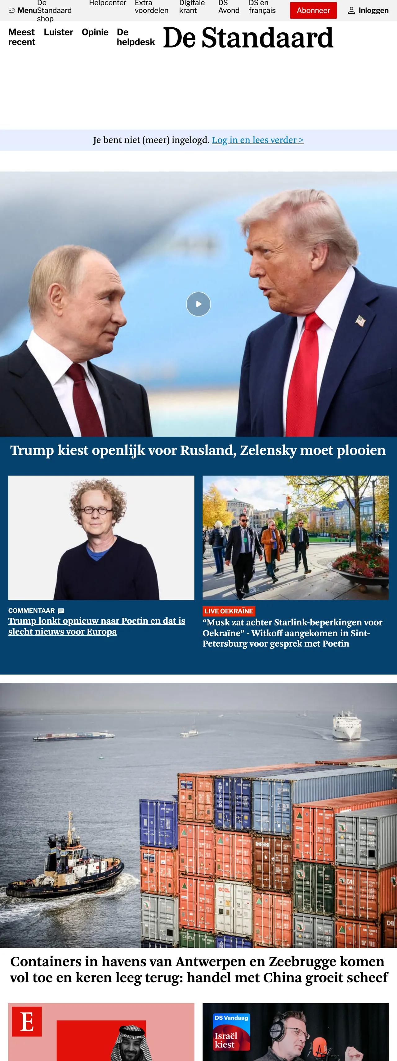 Screenshot of the De Standaard front page