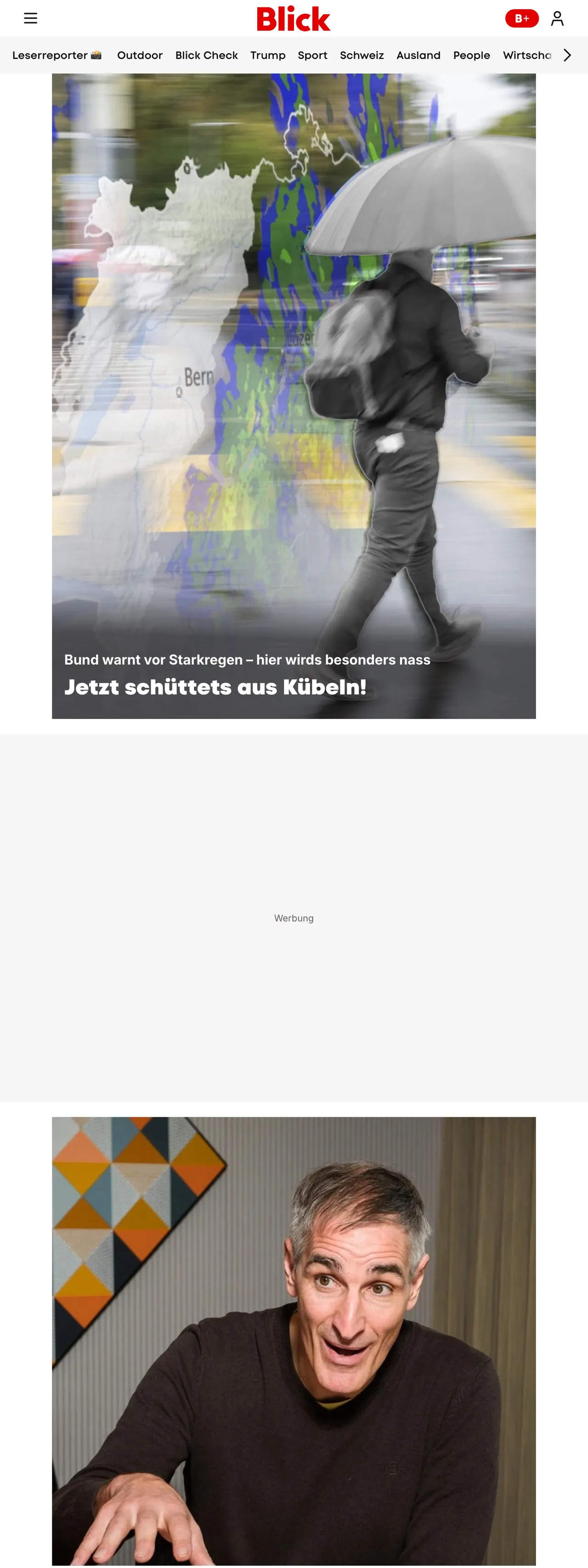 Screenshot of the Blick front page