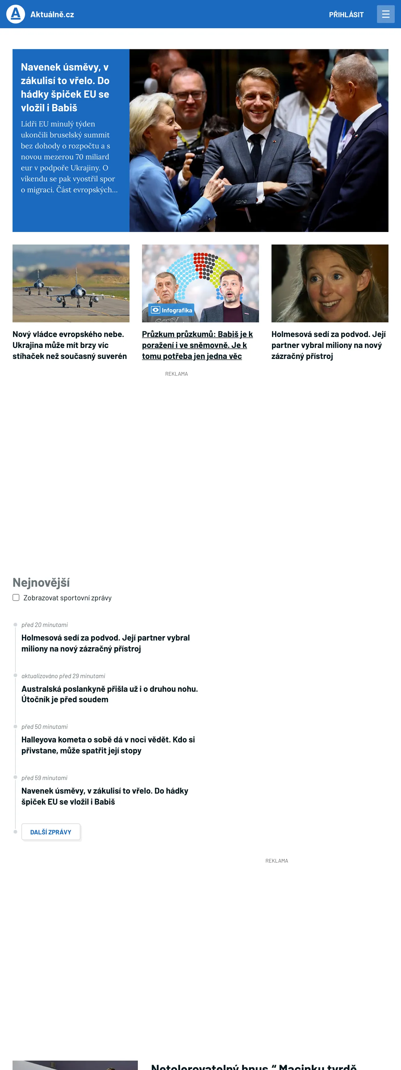 Screenshot of the Aktuálně.cz front page